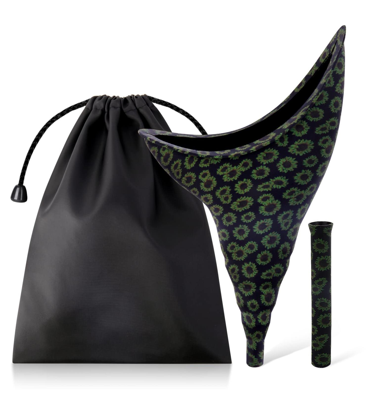MVUOCR Female Urination Device - Reusable Portable Standing Up Pee Funnel with Extension Tube - Silicone Collapsible Splash-Proof Urinal for Travel, Outdoor Activities, Hiking, Climbing - Black Flower - Buy Online on GoSupps.com