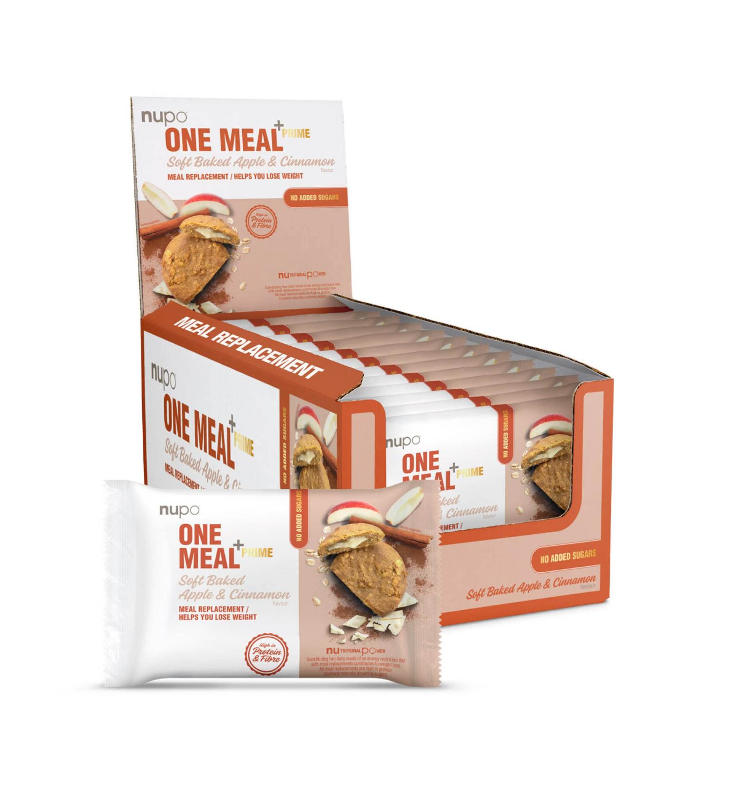 NUPO One Meal +Prime Soft Baked Apple & Cinnamon 12 x 70g - High Protein & Fiber, Meal Replacement with Vitamins & Minerals, No Added Sugar - 12 Count Pack - Buy Online on GoSupps.com