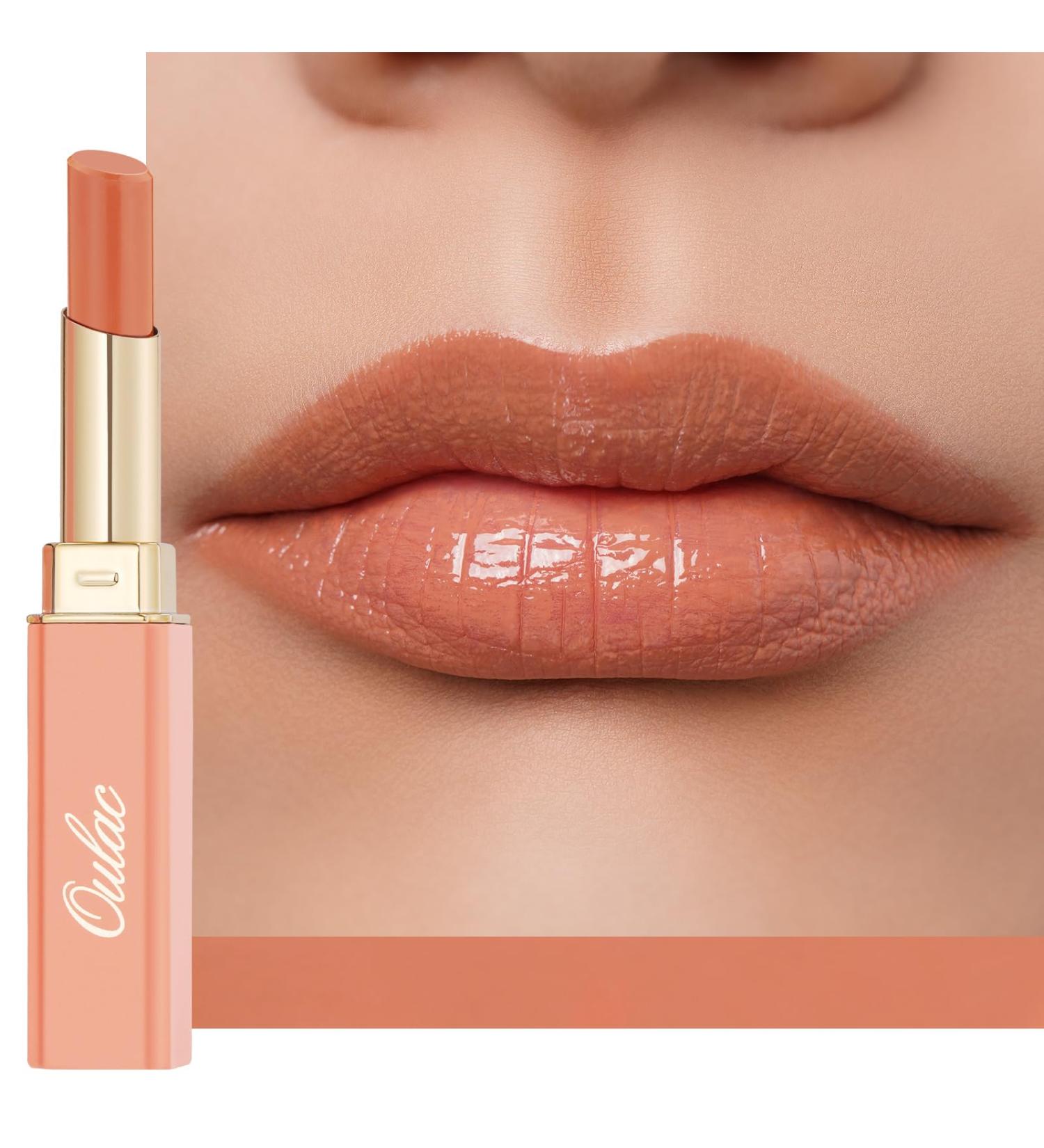 Oulac 2-in-1 Lipstick & Lip Balm - Juicy Shiny Vegan Lip Care for Smooth Hydrated Lips - Shade Nude Peach (05) - Buy Online on GoSupps.com