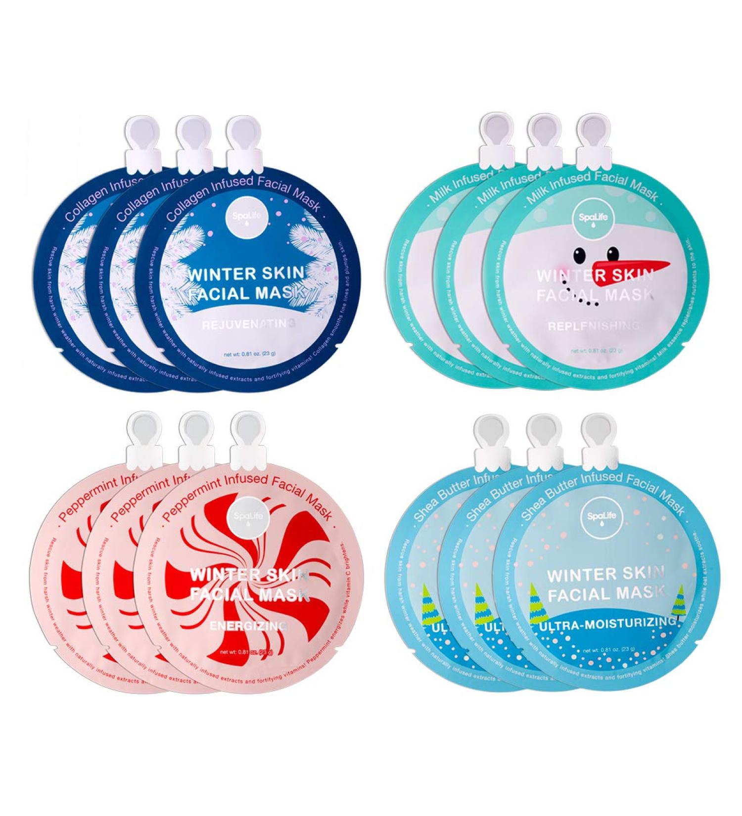 SpaLife Winter Skin Facial Mask 12 Count with 4 Infused Ingredients - Buy Online on GoSupps.com