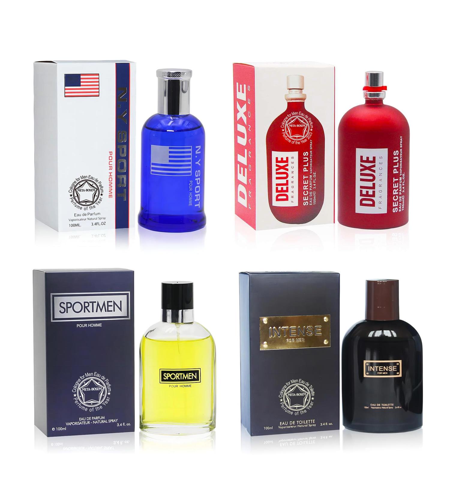 META-BOSEM 4Pc Set Cologne for Men (NY Sport+Deluxe+Sportmen+Intense for Men) Collection Fragrance Eau de Parfum Spray - Masculine Scent (Pack of 4) Each 3.4 Fl Oz Total 13.60 Oz - Buy Online on GoSupps.com