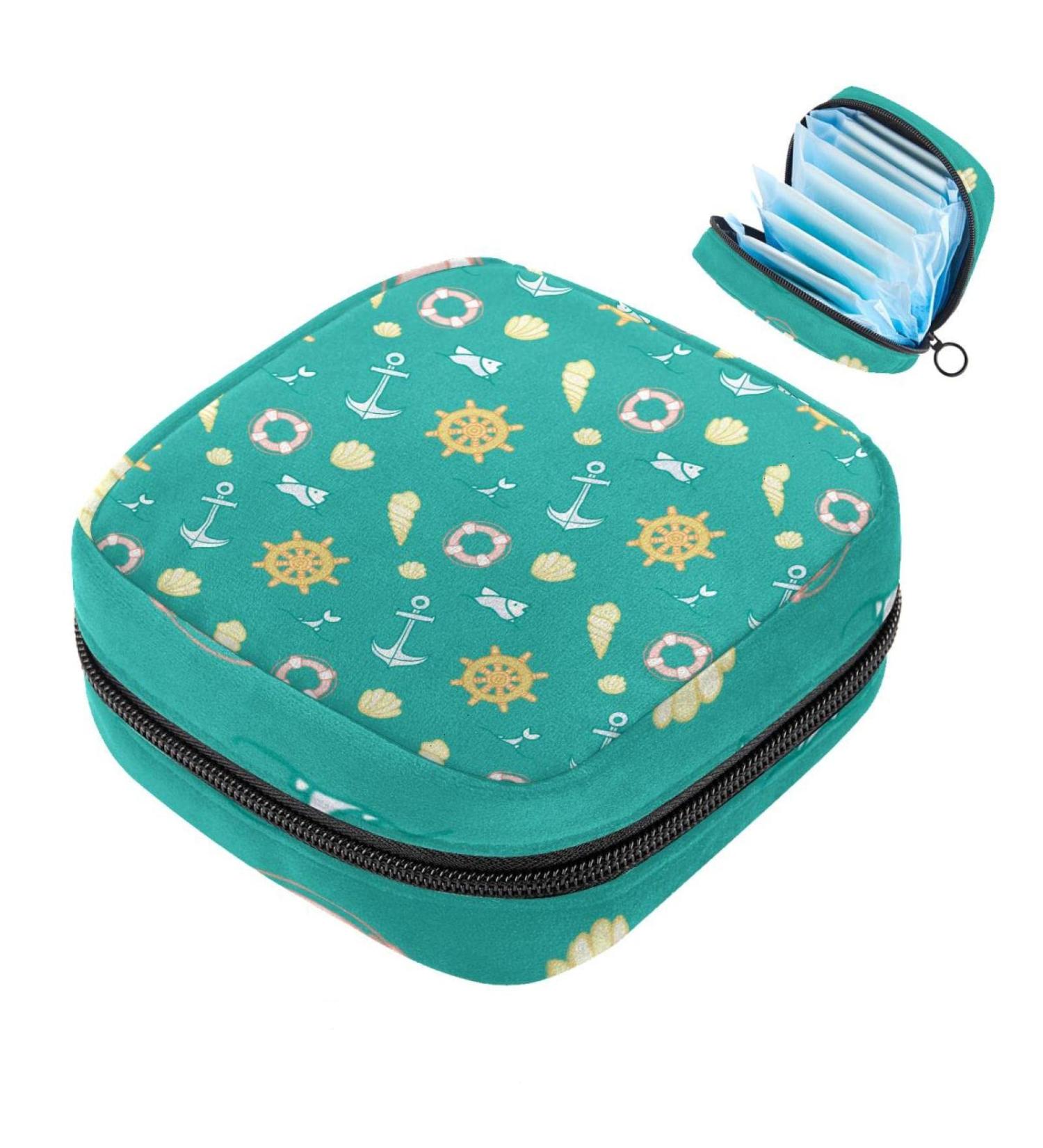 Stylish Menstrual Pad Bag with Zipper - Ladies Napkin Pouch & Tampons Collection Bag for Women & Girls (Compass Anchor) - Buy Online on GoSupps.com