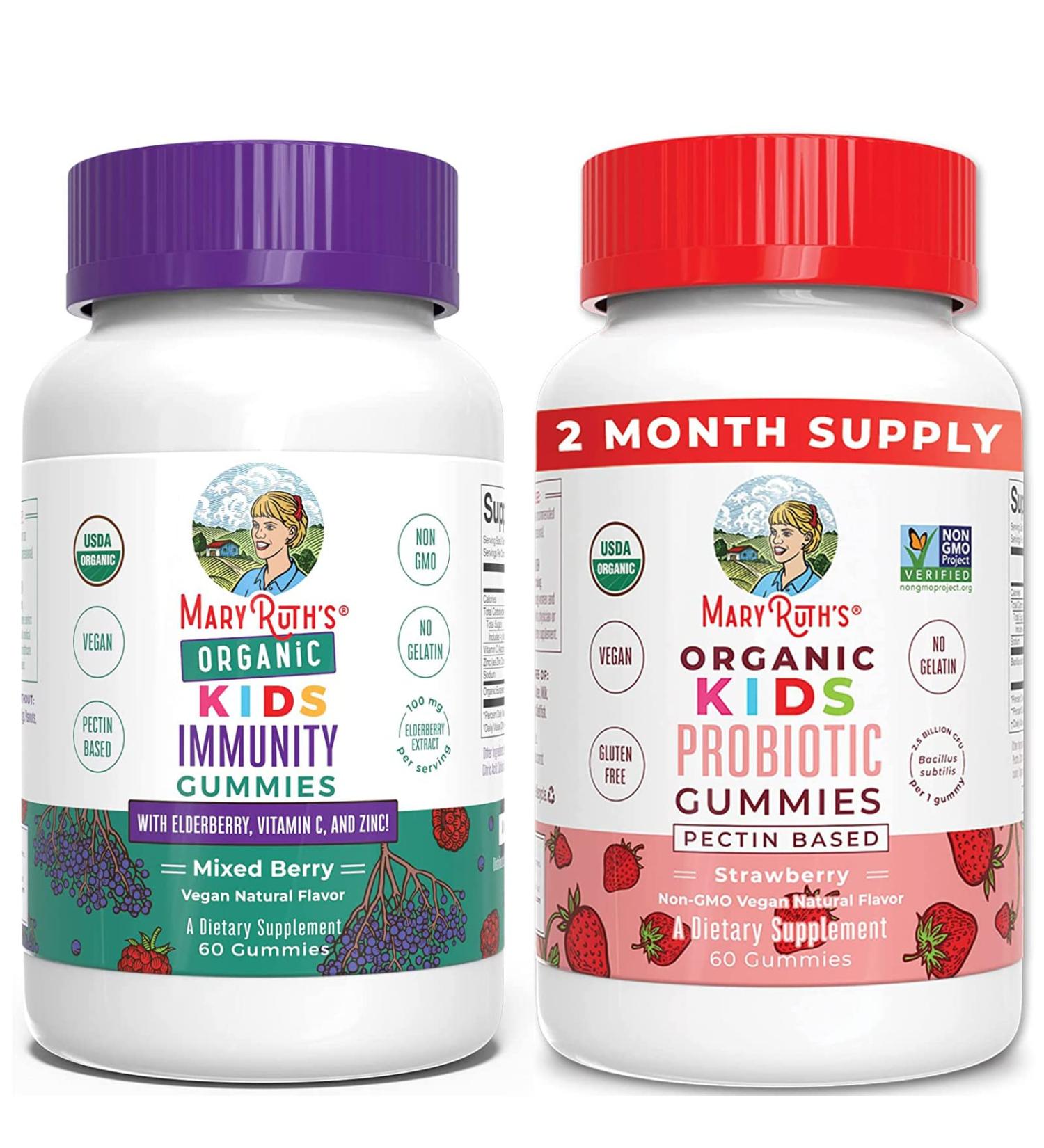 Organic Kids Immune Support & Probiotic Gummies Bundle by MaryRuth's | Vitamin C, Zinc, Elderberry | Digestive & Gut Health | USDA Certified | Ages 4 - Buy Online on GoSupps.com