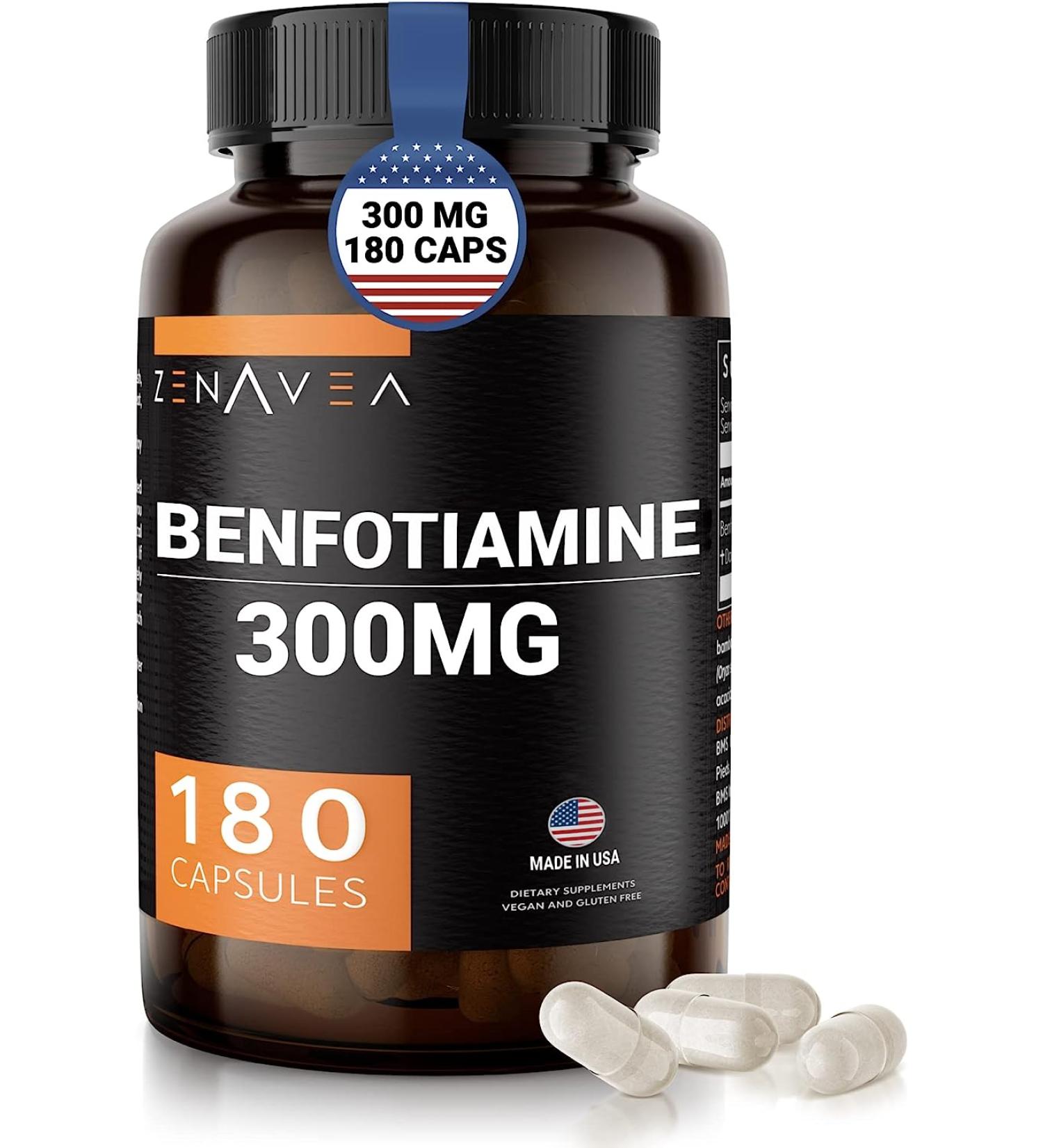 Benfotiamine 300mg - Zenavea 180 Caps - Blood Sugar Regulation Supplement - Vegan & Non-GMO - Gluten-Free - Buy Online on GoSupps.com