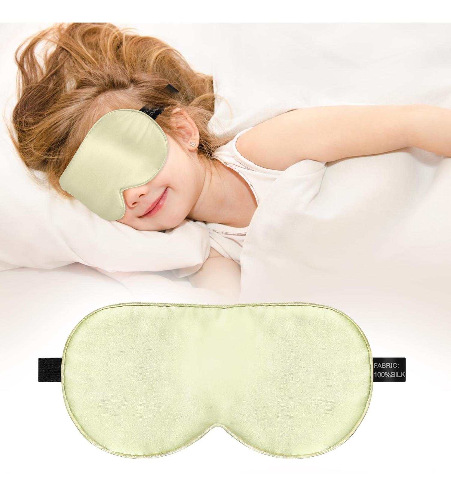 Kids Silk Sleep Mask - 100% Natural Eye Cover with Adjustable Strap for Pressure-Free Comfort - Perfect for Boys Girls & Adults (Light Green - Buy Online on GoSupps.com