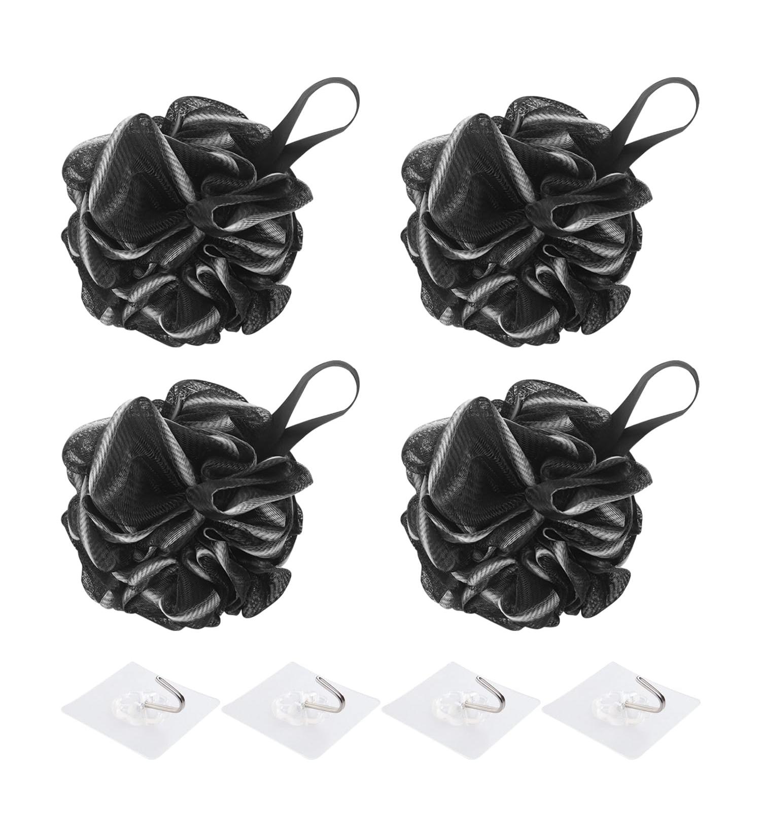 4-Piece Bath Flowers 4-Piece Hooks Soft Foaming Sponge Bath Sponge Exfoliating Sponge Body Scrub Pad and Back Cleaner (Black) - Buy Online on GoSupps.com