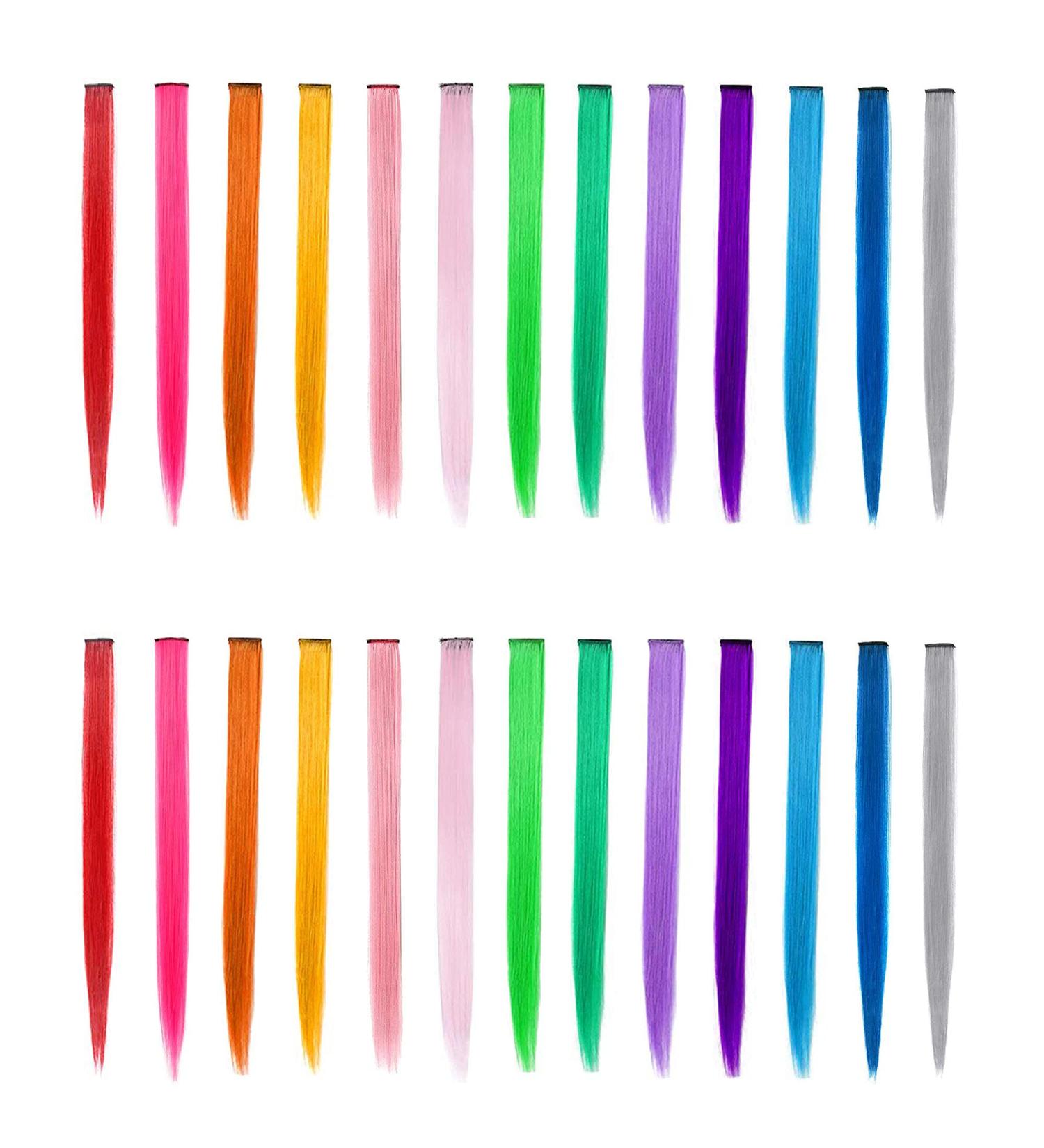 26 PCS Multi-Color Party Highlights Clip in Hair Extensions - 22 inch Synthetic Hairpieces for Girls, Women, Kids - Halloween Accessory - 13 Color Options - Buy Online on GoSupps.com