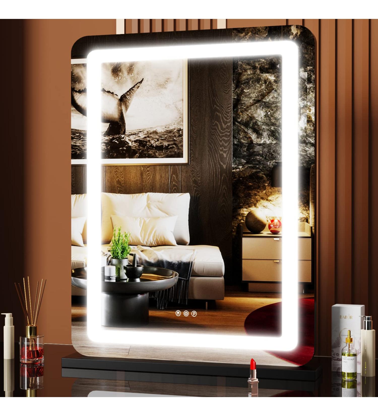 Gvnkvn 18 x 22 Vanity Mirror with Lights | LED Makeup Mirror, Dimmable & Smart Touch, 3 Colors, Lighted Black Mirror - 18W x 22L - Buy Online on GoSupps.com