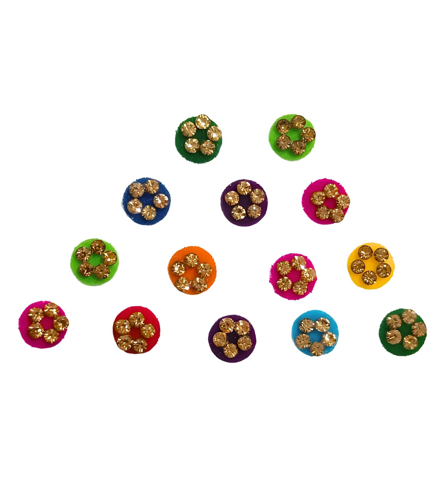 Beautiful multi-color Velvet Bindi With Golden Stone Border Bindee Stone Bindis Bindhis Sticker for Girls Women & girls Small
