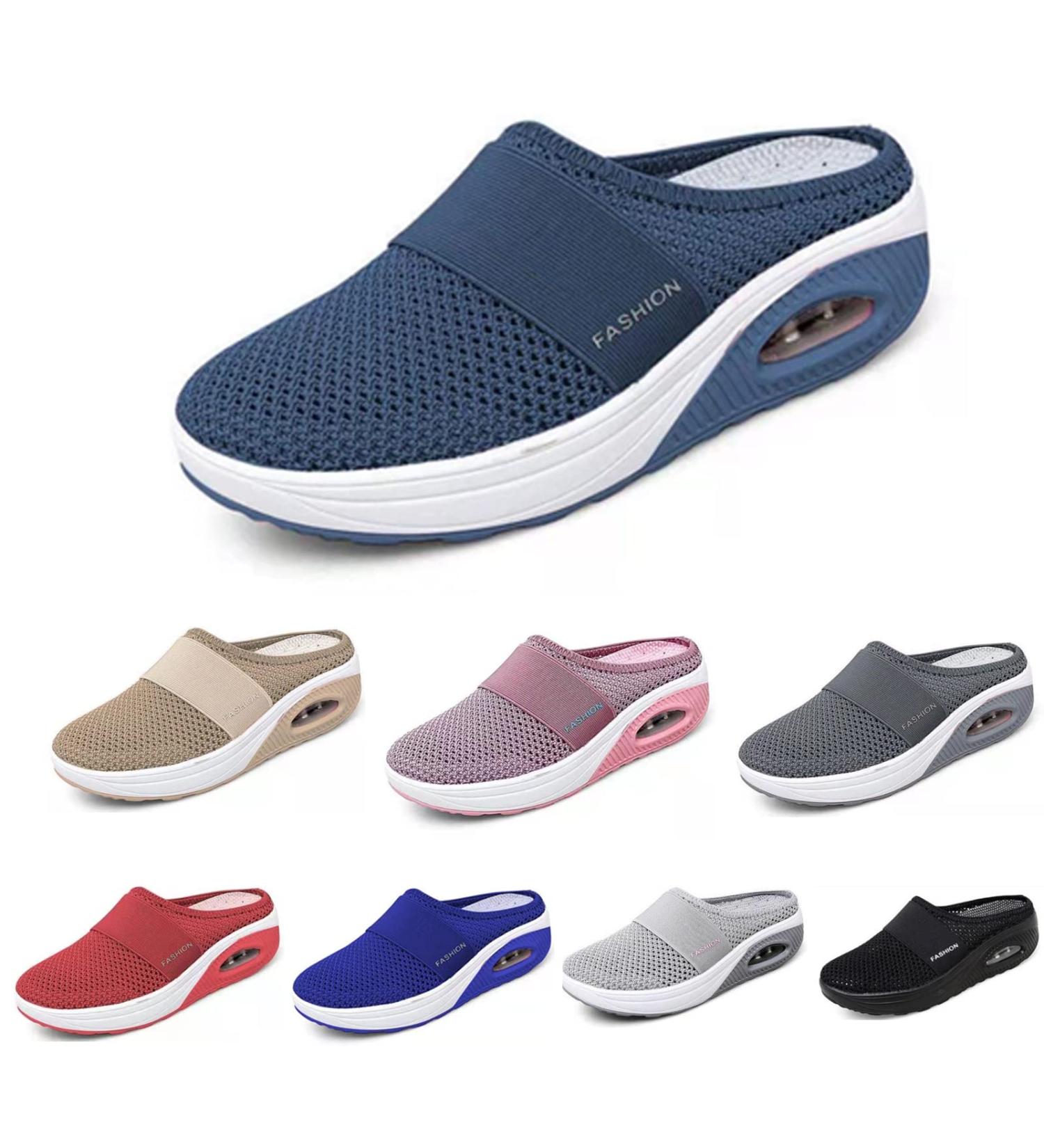 SOLPNOW Women's Air Cushion Slip-on Orthopedic Diabetic Walking Shoes - Breathable with Arch Support - Wedge Platform Slipper 10.5 Dark Blue - Buy Online on GoSupps.com