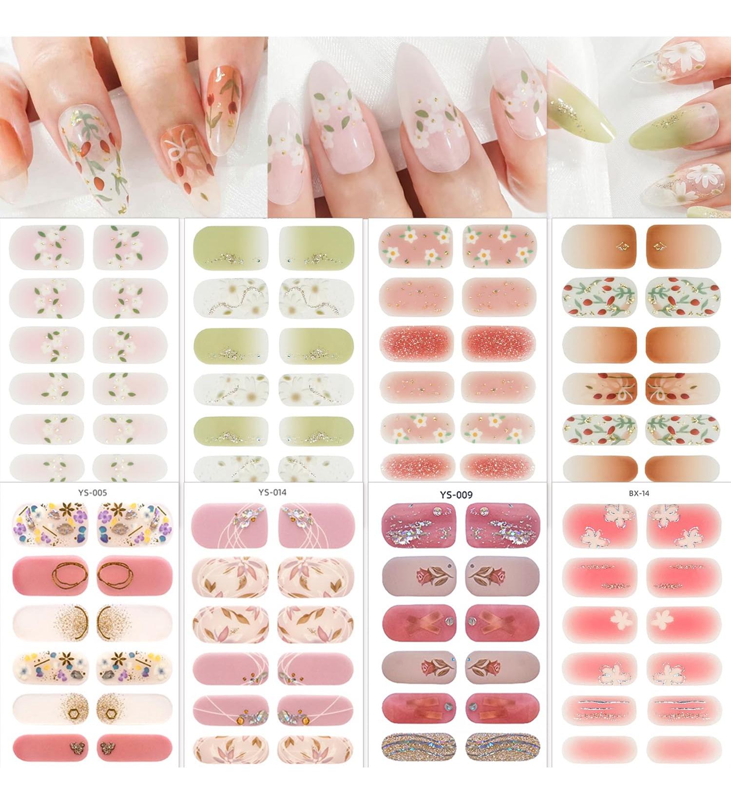 8 Sheets Floral Gel Nail Strips - Long Lasting DIY Manicure Stickers for Women & Girls | Spring Flower Nail Art - Buy Online on GoSupps.com