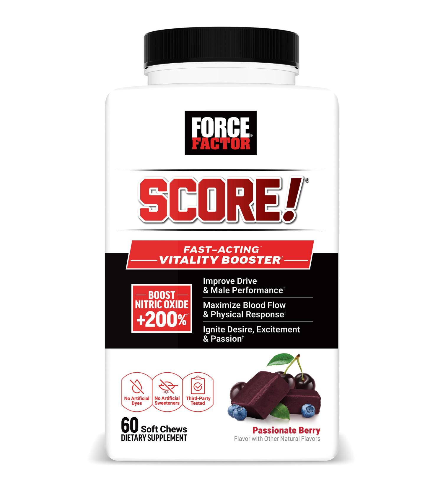 Force Factor Score! Nitric Oxide Supplement for Men with 1,500mg L-Citrulline, Fast Acting Male Vitality Booster for Drive, Desire, and Excitement, Passionate Berry Flavor, 60 Soft Chews - Buy Online on GoSupps.com