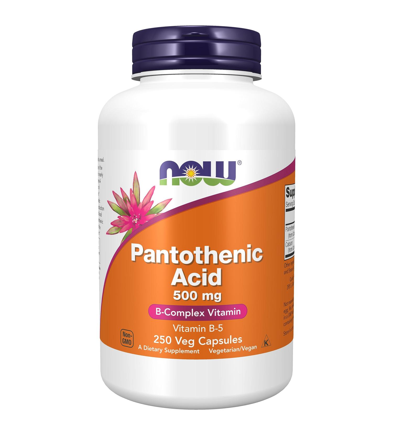 Now Foods Pantothenic Acid 500 mg - High Dose Vitamin B5 250 Vegan Capsules Gluten-Free & Soy-Free Laboratory Tested - International Shipping Available - Buy Online on GoSupps.com