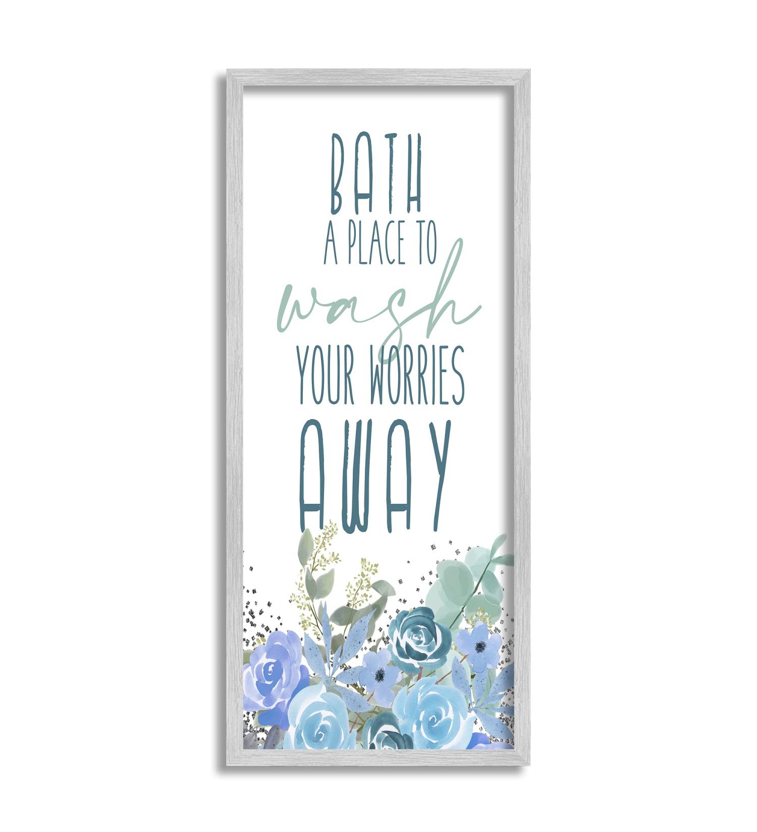 Stupell Industries Bath Definition Wall Art - Wash Worries Away with Blue Florals by Kim Allen | International Shipping - Buy Online on GoSupps.com