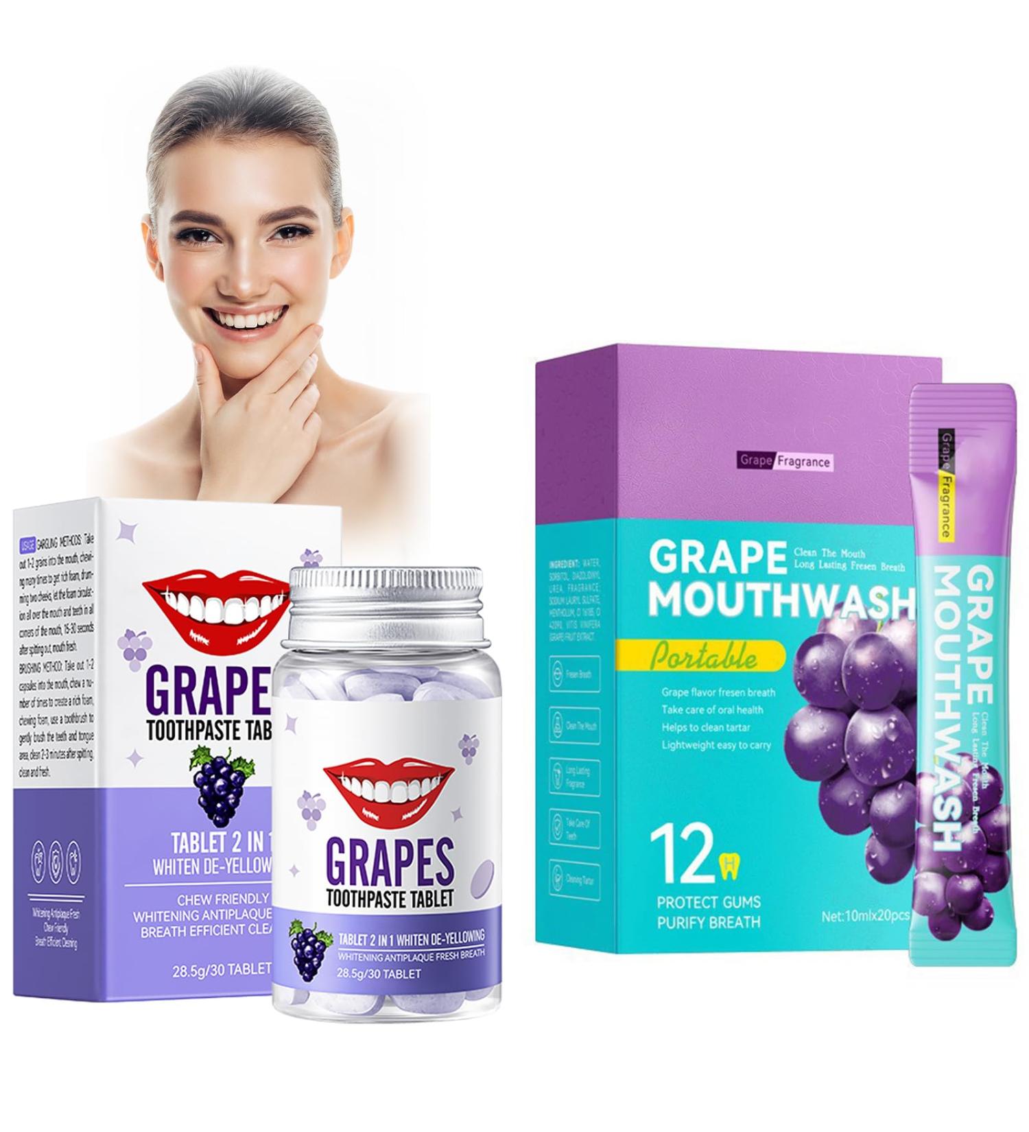 30 PCs Chewable Toothpaste Tablets & 20 PCs Fruity Mouthwash - Natural Toothpaste for Clean Teeth & Fresh Breath (Grape + Grape) - Eco-Friendly Oral Care - Buy Online on GoSupps.com