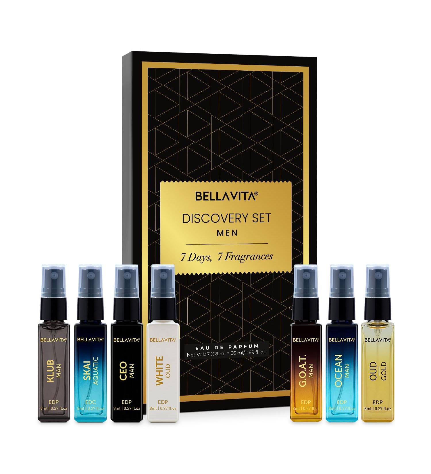BELLAVITAA Discovery Gift Set 7x8ML Eau De Parfum Perfume for Men with Woody Fresh & Oud Long Lasting EDP Fragrance Scent - Buy Online on GoSupps.com