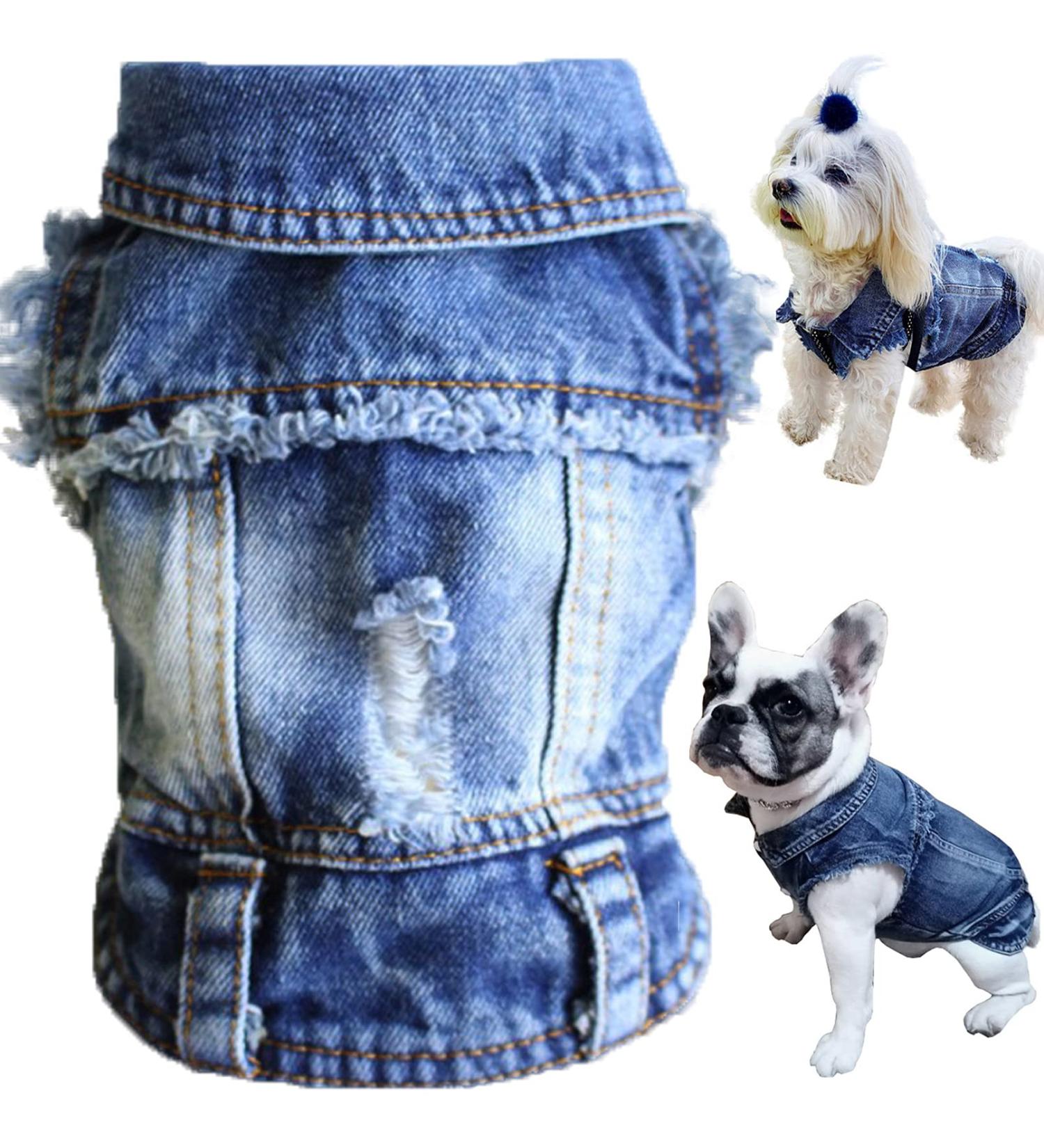 Brocarp Dog Jean Jacket Blue Denim Vest Coat for Small Dogs - Cute & Machine Washable Apparel - Buy Online on GoSupps.com
