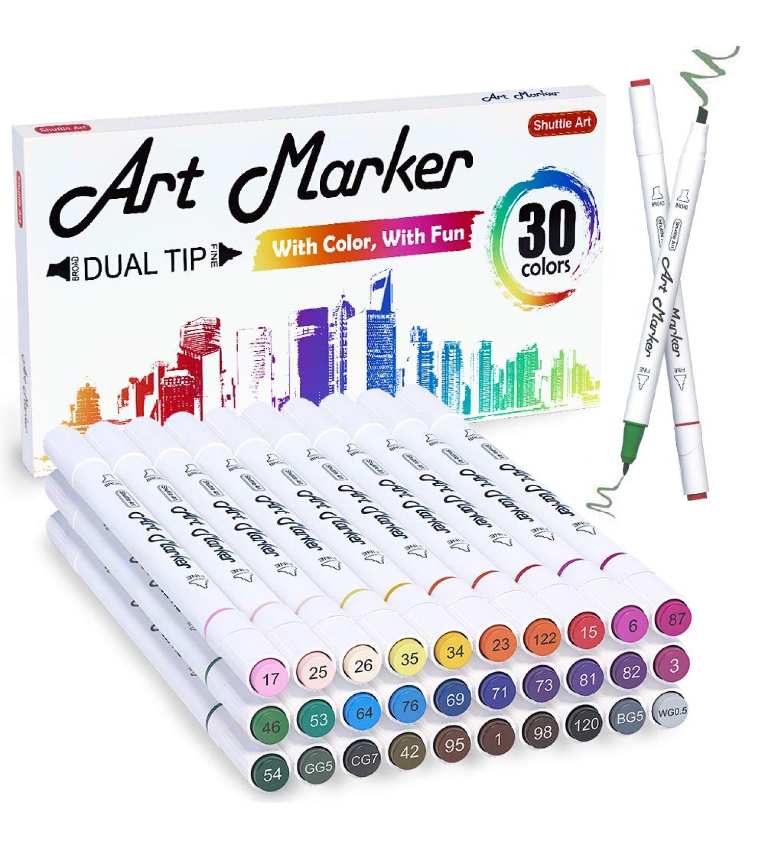 Shuttle Art 30 Colors Dual Tip Art Markers - Permanent Markers for Illustration, Coloring, and Sketching - Buy Online on GoSupps.com