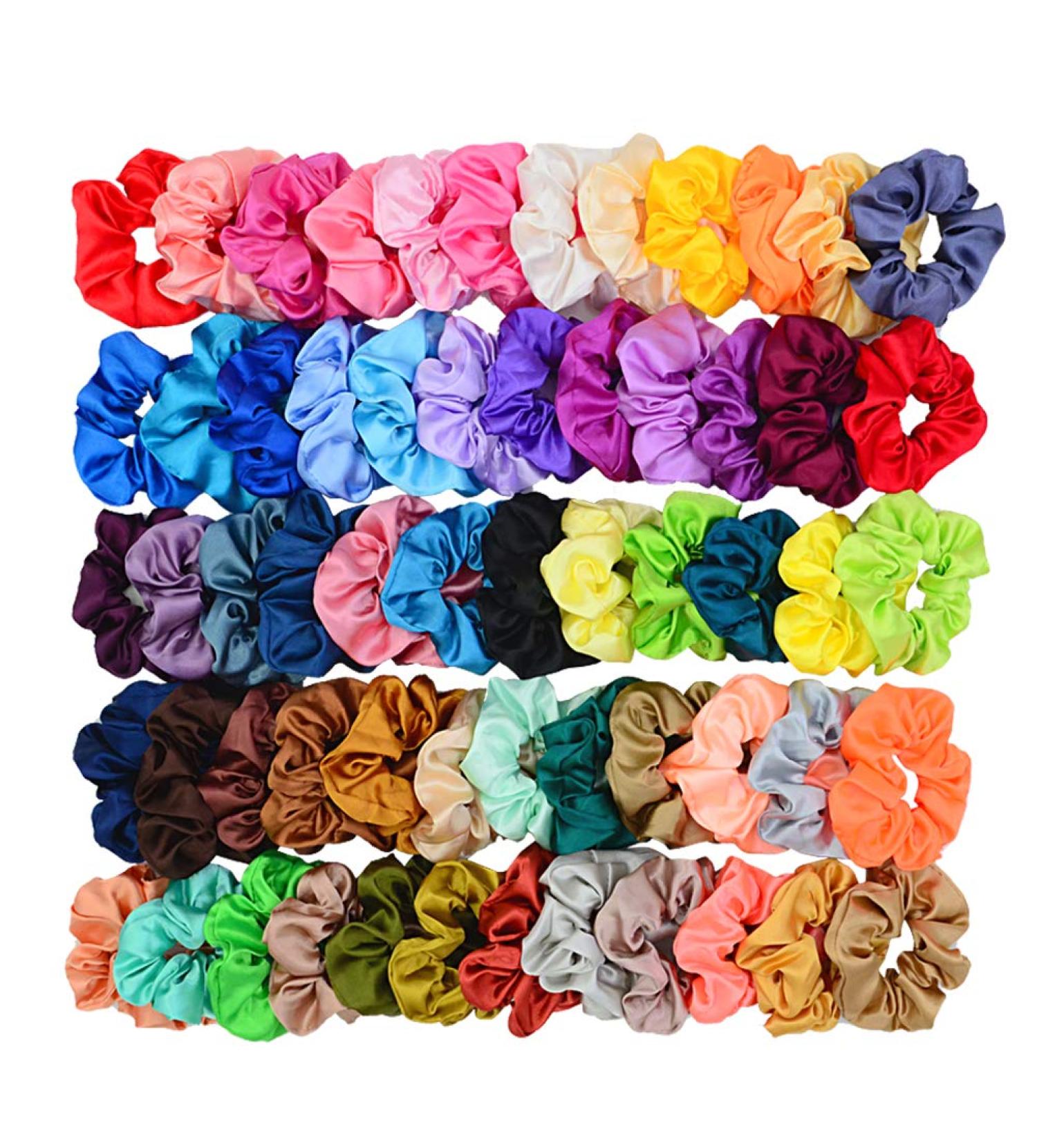 Simnice 60 Colors Silk Large Satin Hair Scrunchies - Elastic Hair Ties for Women Girls - Buy Online on GoSupps.com