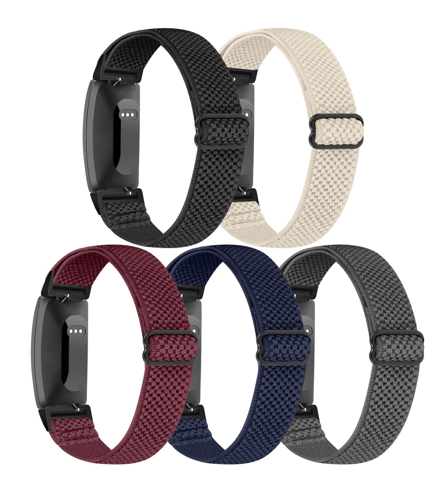 Enkic Elastic Nylon Watch Band 5-Pack for Fitbit Inspire 2/Inspire/Inspire HR - Black/Beige/Burgundy/Indigo/Gray - Buy Online on GoSupps.com