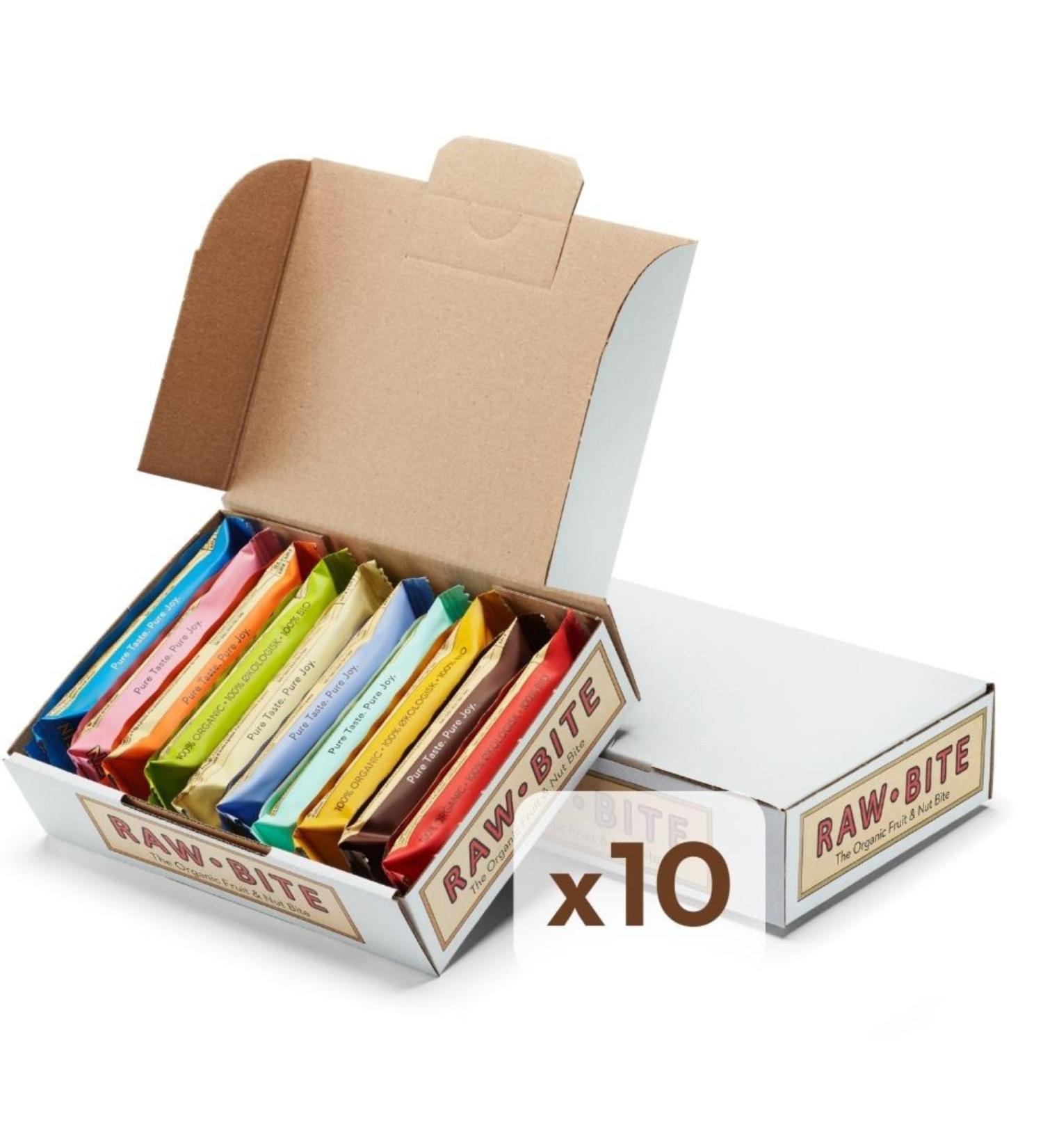 Rawbite Riegel Tasting Box | 10 Organic Nut Bars | Vegan Gluten-Free & Lactose-Free | Delicious Dates & Nuts Variety Pack | 10 x 45-50g - Buy Online on GoSupps.com