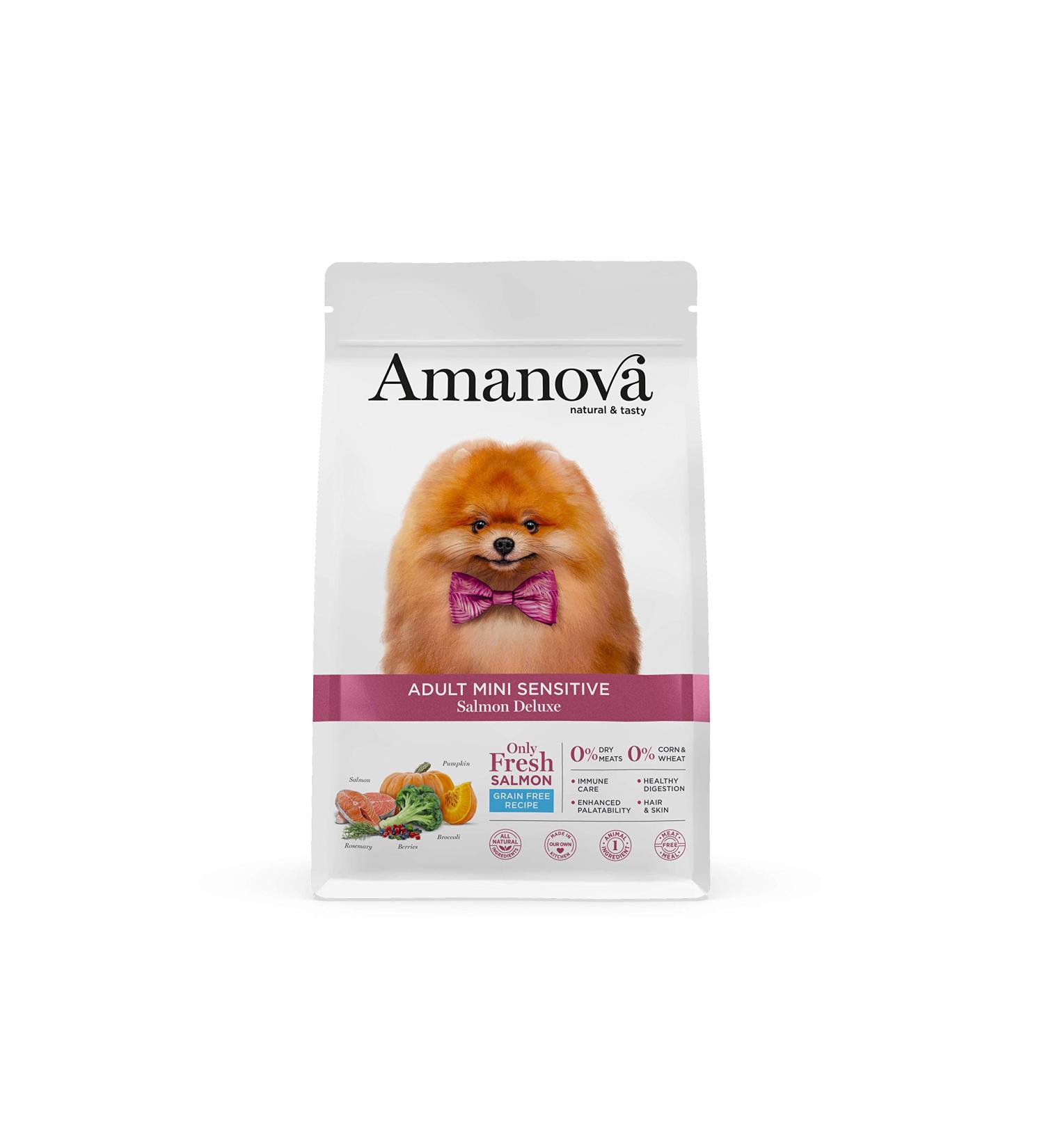 Amanova Super Premium Dry Dog Food for Small Breed Dogs with Sensitive Skin and Hair with Salmon Flavor - 100% Natural Hypoallergenic and Monoprotein - Grain Free - Cruelty Free (2 Kg) - Buy Online on GoSupps.com