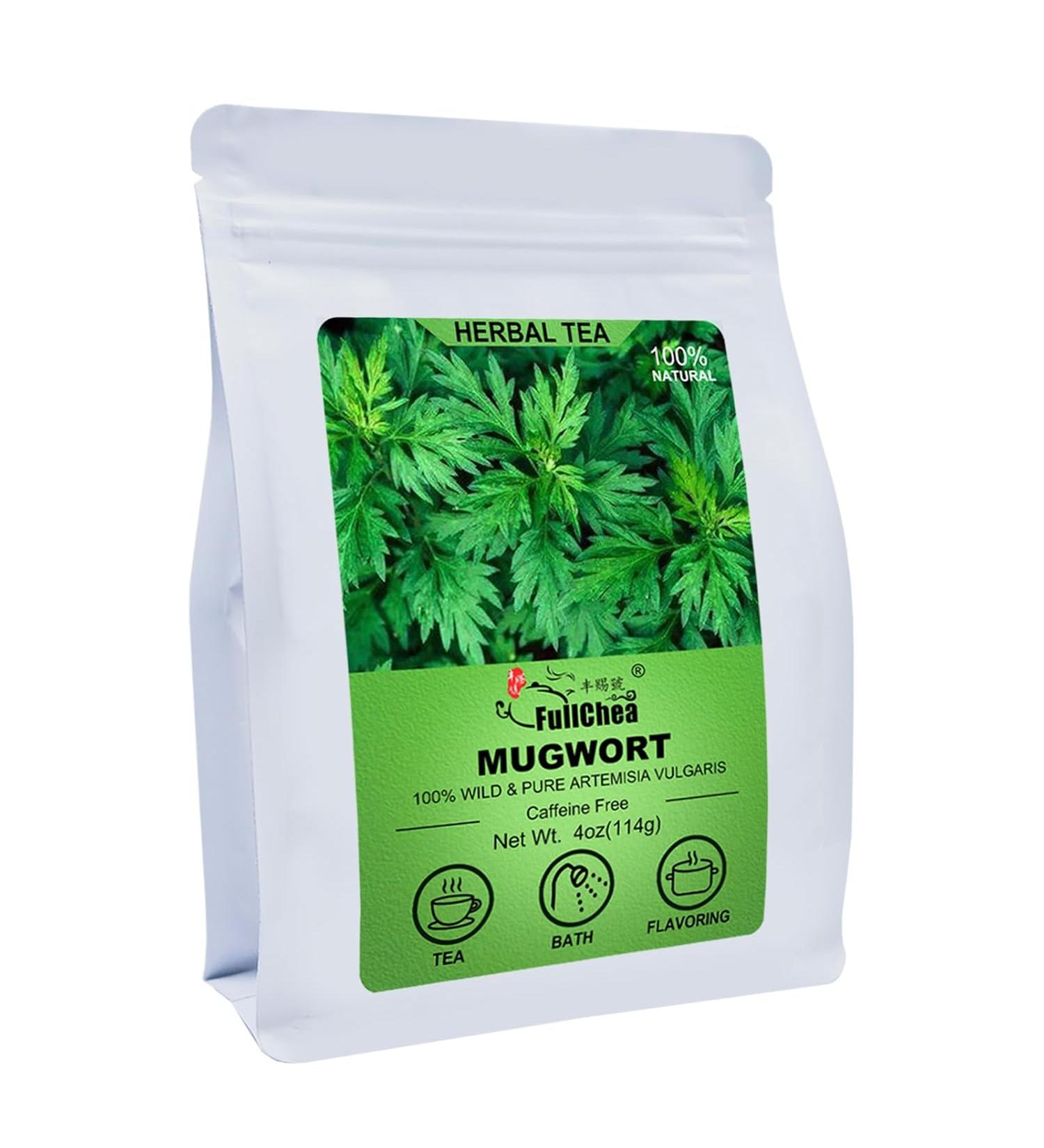 FullChea 100% Pure Natural Dried Mugwort Herb Loose Leaf Tea - 4oz/114g - Superior Quality, Sulfur-Free, Non-GMO, Caffeine-Free - Promotes Lucid Dreaming - Buy Online on GoSupps.com