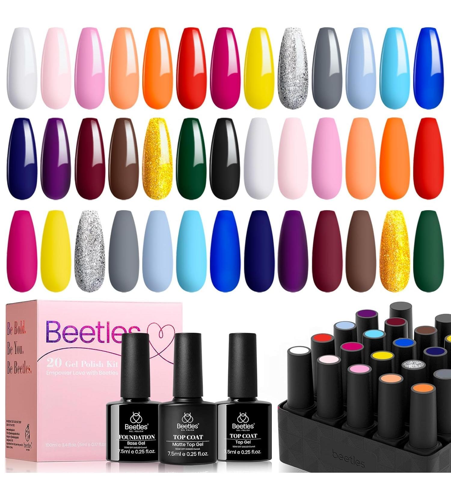 Beetles Gel Nail Polish Set 20 Pcs Neon Nude Orange with Base and Top Coat Fall Soak Off Uv LED Gel Polish Kit Blue Pink Black White Uv Gel Polish for Nail Art Salon Gift for Women Grils Perfect 20 - Buy Online on GoSupps.com