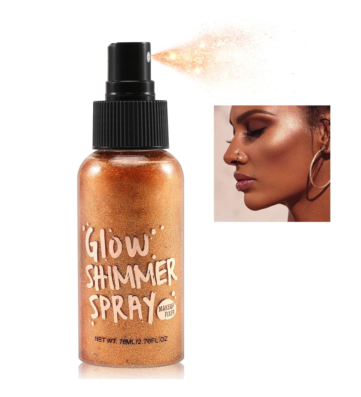 Erinde Body Glitter Spray Face Glow Illuminator Liquid Highlighter Shimmer And Sparkle Make Up Moisturizing Glow Drops Luminizer with Light Fragrance Non-Sticky Quick Dry #GT-04 Bronzer 76ml 1 ml (Pack of 1) - Buy Online on GoSupps.com