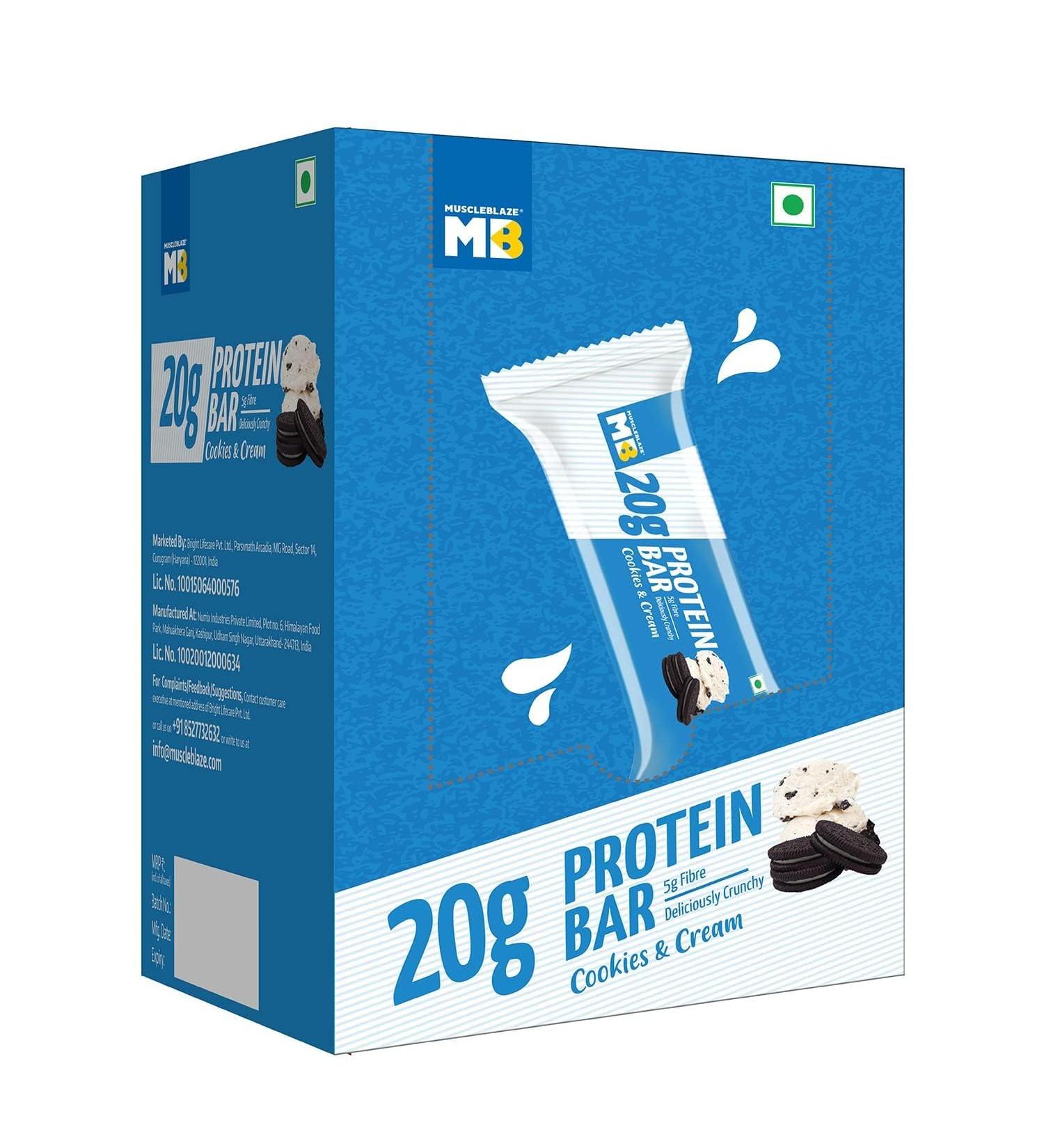 20 gram Protein Bar Cookies & Cream Protein Blend Fibre 100% Veg Gluten-Free Healthy Protein Snacks For Energy & Fitness (Pack of 6) - Buy Online on GoSupps.com