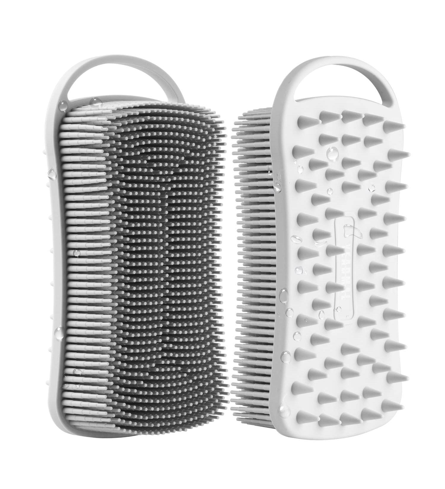 Exfoliating Silicone Body Scrubber and Hair Scalp Massager - 2-in-1 Bath Brush for Men, Women, and Babies - Gentle Skin Care - Easy to Clean - Lathers Nicely - Hygienic - Gray - Buy Online on GoSupps.com