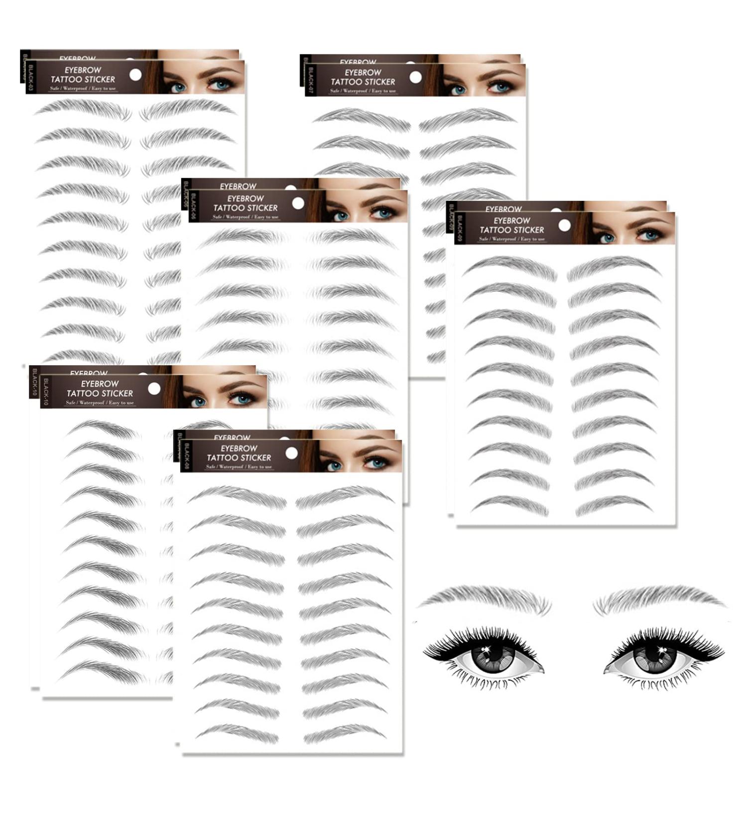 12 Sheets 4D Hair-Like Waterproof Eyebrow Tattoos Stickers Eyebrow Transfers Stickers Grooming Shaping Eyebrow Sticker for Women and Girls - Buy Online on GoSupps.com