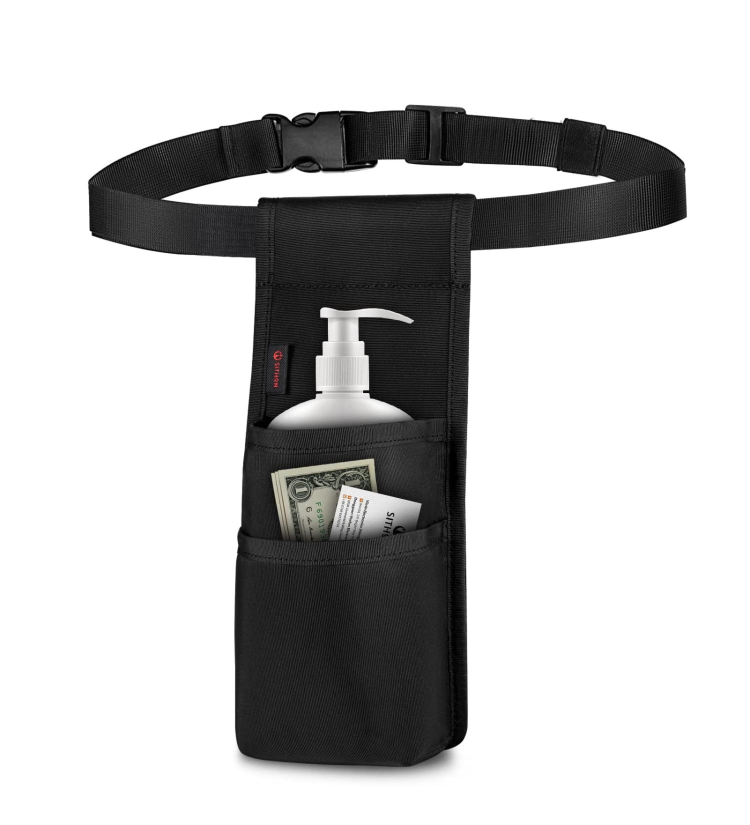 SITHON Professional Massage Bottle Bag - Adjustable Waist Holder Organizer for Massage Lotion & Oil - Black Holster with Multiple Pockets - Buy Online on GoSupps.com
