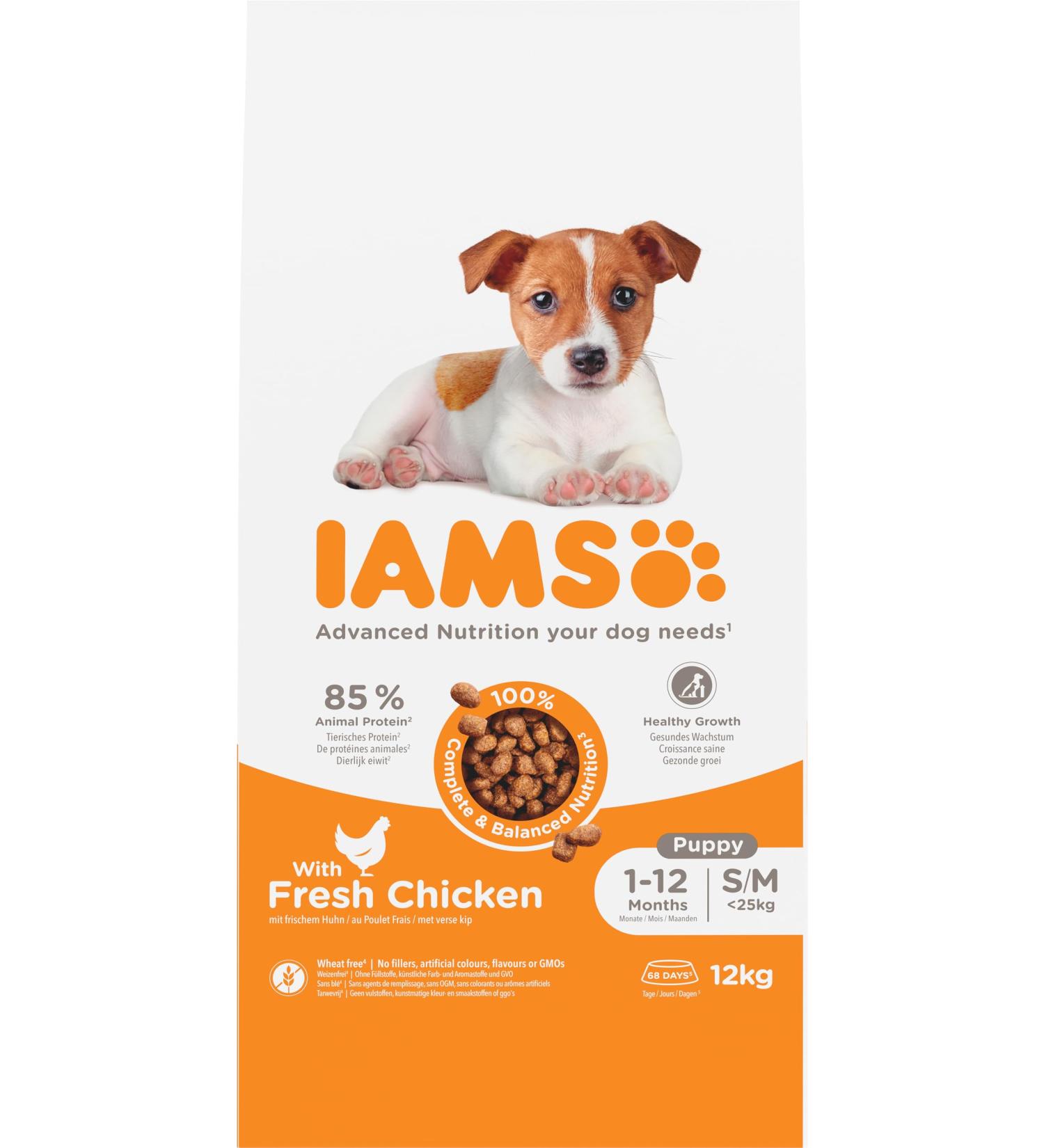 IAMS Dry Food for Small and Medium Breed Puppies with Fresh Chicken, 12 kg