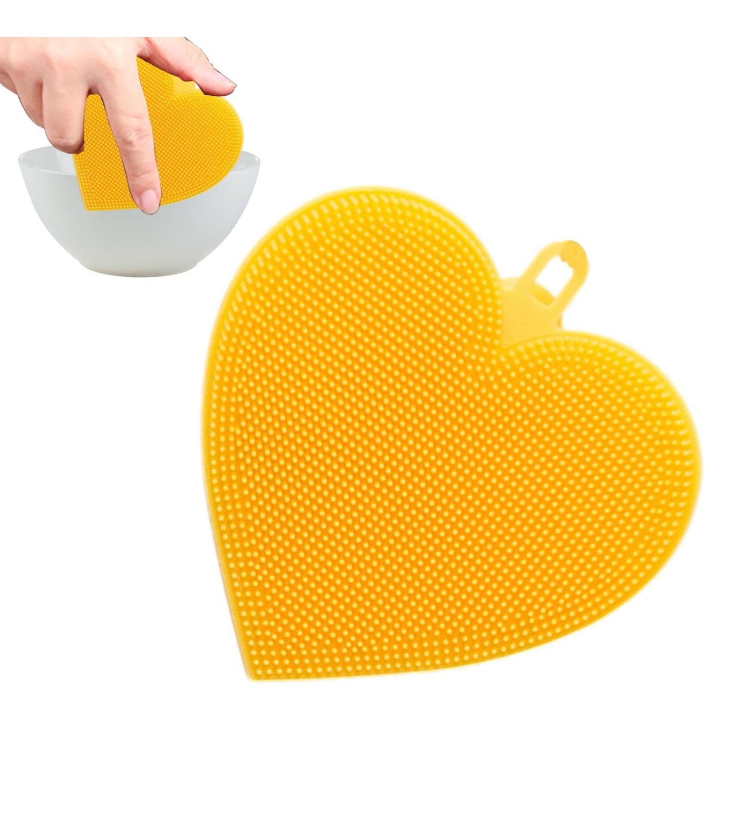 Silicone Dish Scrubber Food-Grade Silicone Sponges Kitchen Sponge - Soft Kitchen Scrubber Reusable Non-Scratch Dish Cleaning Tools for Fruits Vegetables and Dishes Yellow Heart - Buy Online on GoSupps.com