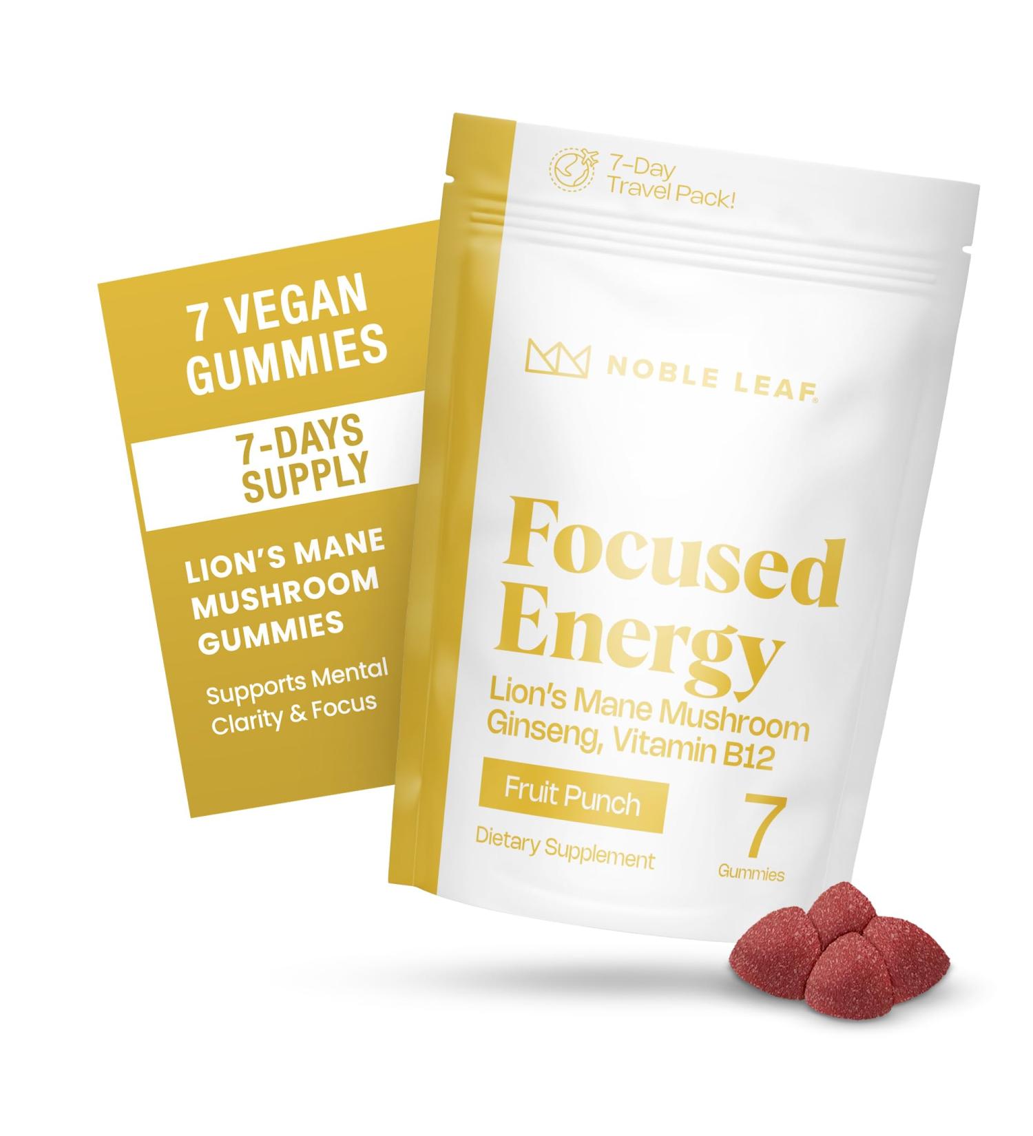 Lion's Mane Mushroom Gummies for Focus and Energy - Focus Gummies for Adults with American Ginseng & B12 for Clarity & Natural Energy, Gluten Free, Fruit Punch Flavor, 7 Count 7 Count (Pack of 1) - Buy Online on GoSupps.com