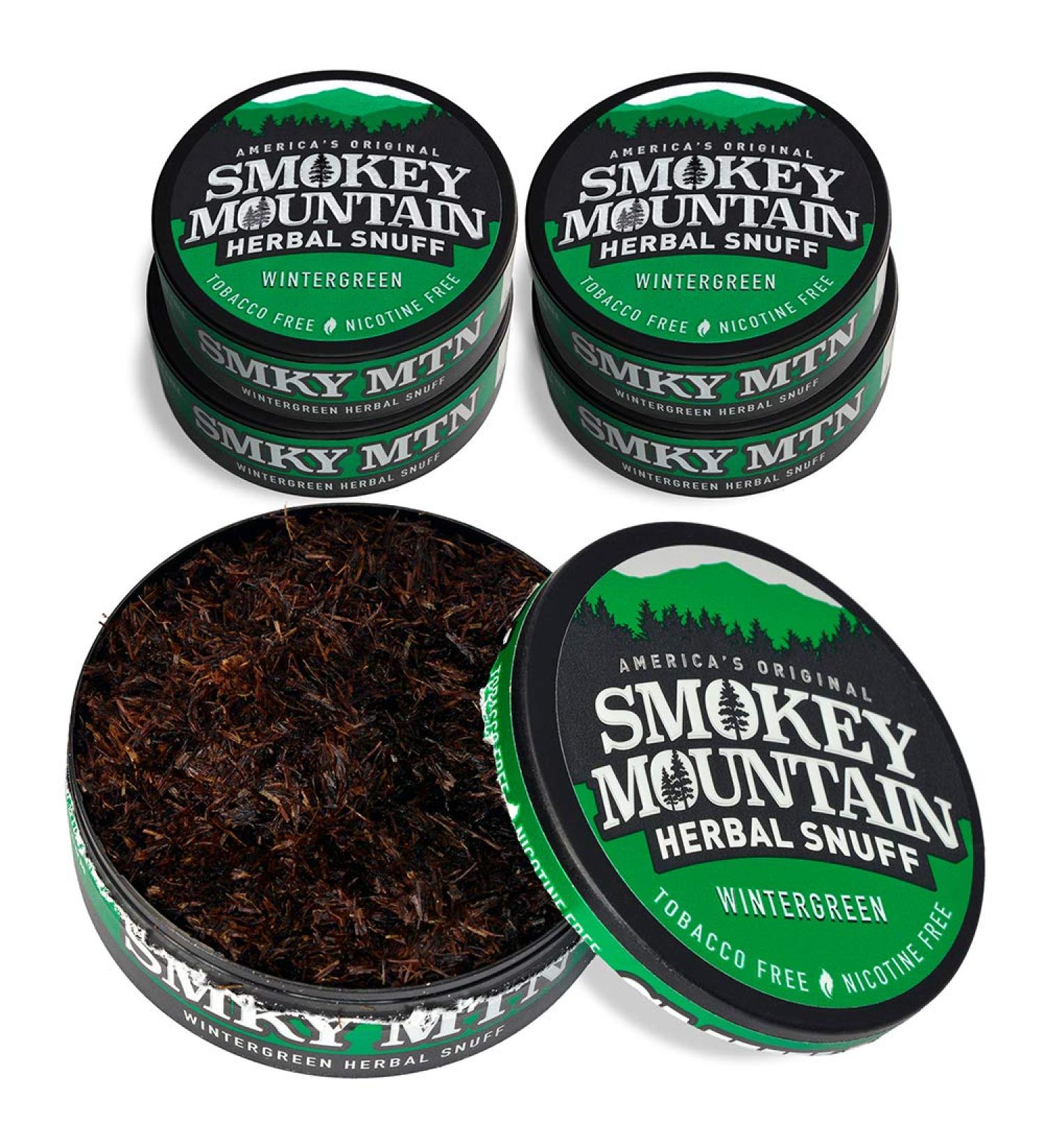 Smokey Mountain Herbal Wintergreen Long Cut Snuff - Tobacco and Nicotine Free (5 Can Box) - Buy Online on GoSupps.com