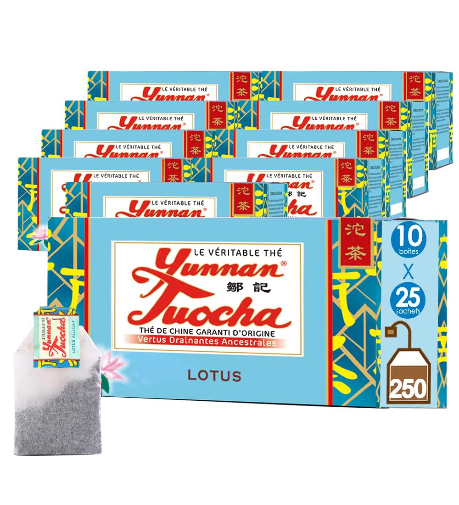  YUNNAN TUOCHA Yunnan tuocha Zouji Lotus tuocha Tea Organic Soothing and Relaxing 250 Sachets (10 x 25) 500 g Original Yunnan Guarantee - Buy Online on GoSupps.com