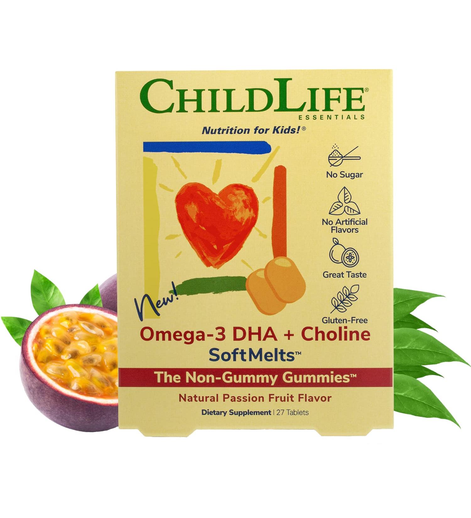 ChildLife Omega-3 DHA + Choline SoftMelts - Passion Fruit Flavor, 27 Tablets for Kids - Buy Online on GoSupps.com
