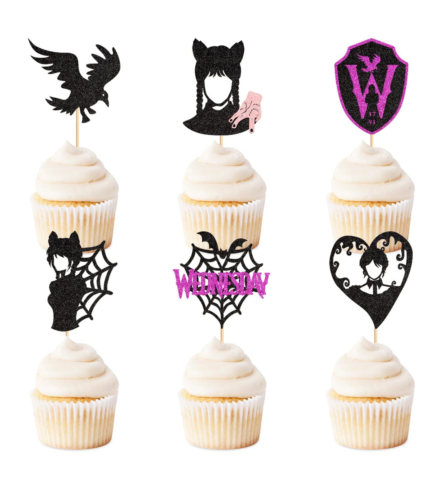 Keaziu 24 Pack Wednes-day Birthday Cupcake Toppers Fantasy Horror Thing Wednesday Cupcake Picks Bat Girl Home Cake Decorations Wednes-day Boys Girls Birthday Party Cake Supplies Black - Buy Online on GoSupps.com