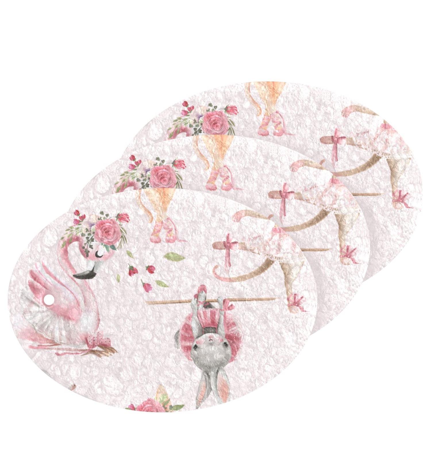 3-Pack Cleaning Kitchen Sponges Oval Cute Animal Pink Kitchen Cellulose Dishwashing Wood Pulp Cotton - Buy Online on GoSupps.com