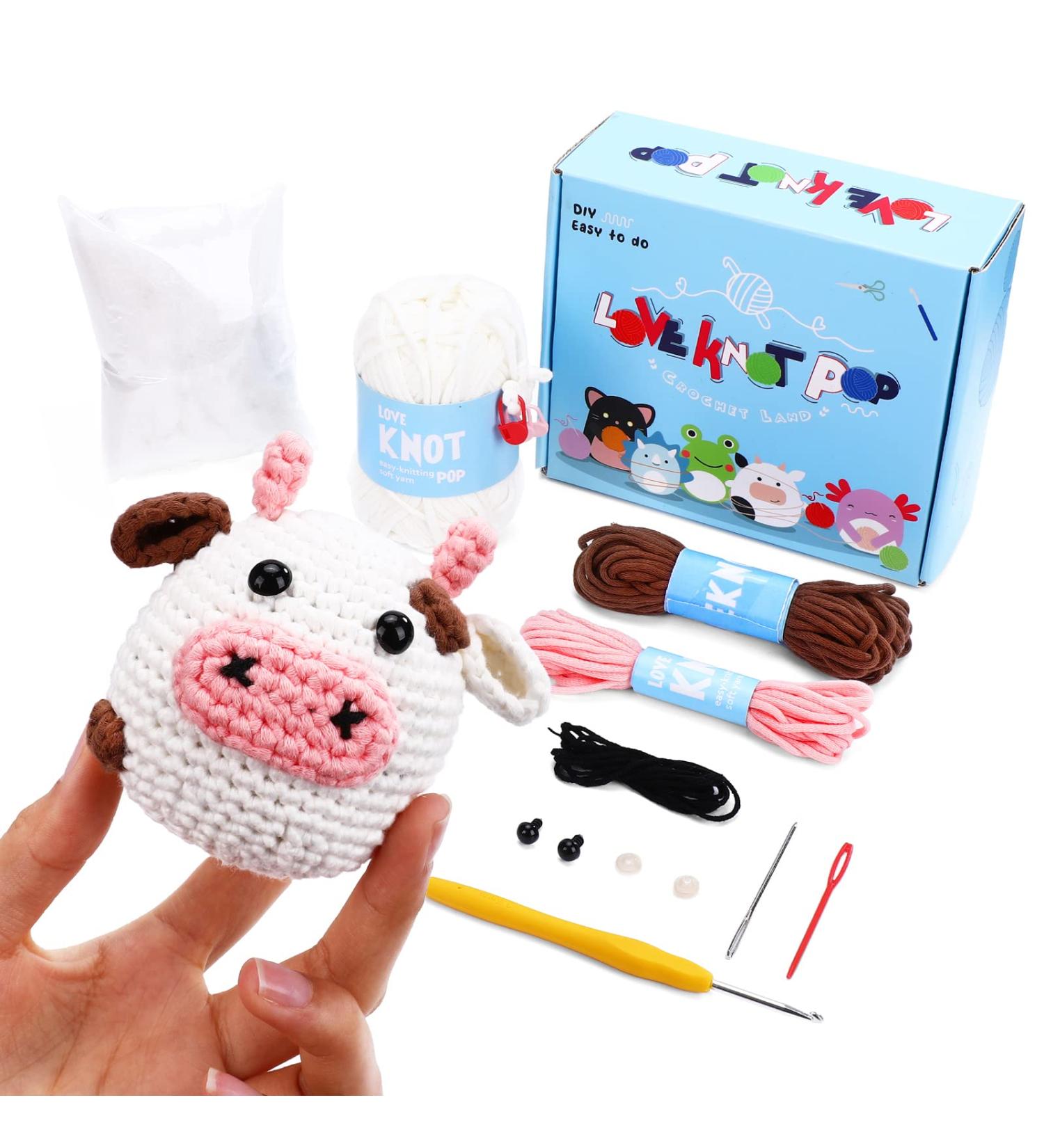 Loveknotpop Crochet Kit: Easy Crochet Animal Kit for All Ages | Soft Yarn & Step-by-Step Video | Cute Cow Design | Perfect Gift for Easter, Mother's Day, Christmas & Birthdays - Buy Online on GoSupps.com