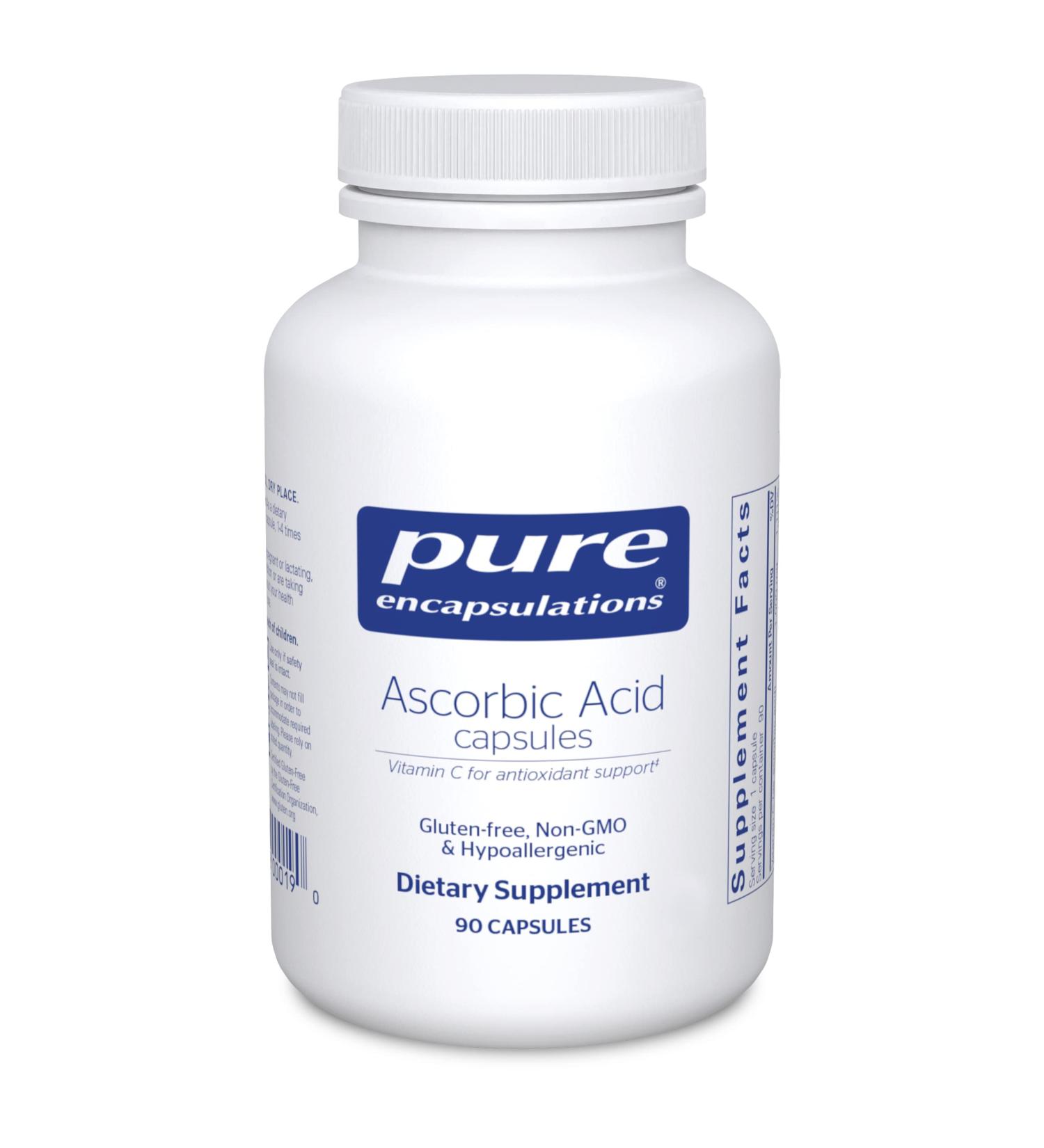 Pure Encapsulations Ascorbic Acid Capsules | 90 Count Vitamin C Supplement for Antioxidant Defense, Immune Support & Vascular Integrity | Standard Packaging - Buy Online on GoSupps.com
