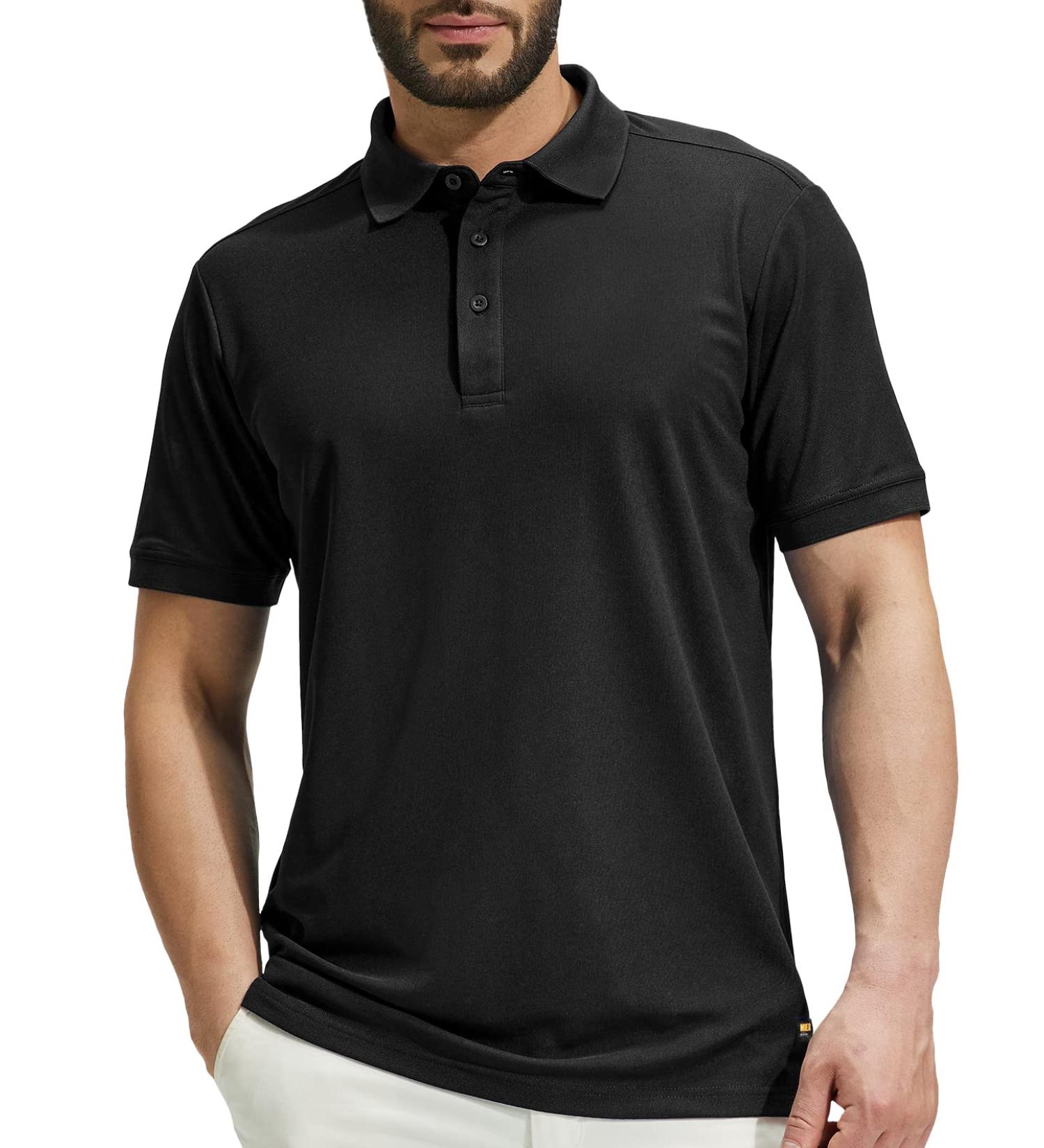 MIER Men's Regular-fit Golf Polo Shirt - Fashionable Casual Collared T-Shirt for Golfers - Black, Size Large - Buy Online on GoSupps.com