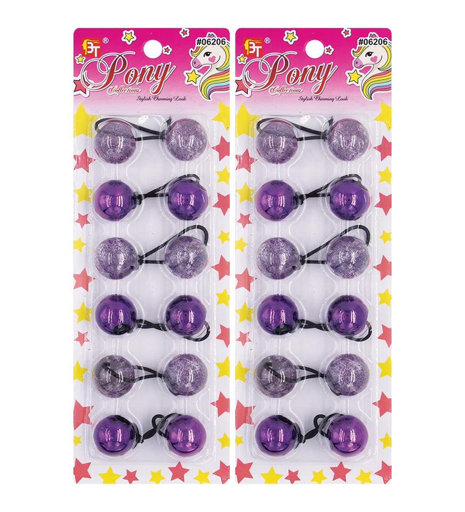 12 Pcs Colorful Glitter Galactic Hair Ties 25mm Ball Bubble Ponytail Holders - Purple | Elastic Accessories for Kids, Girls, Women of All Ages - Buy Online on GoSupps.com