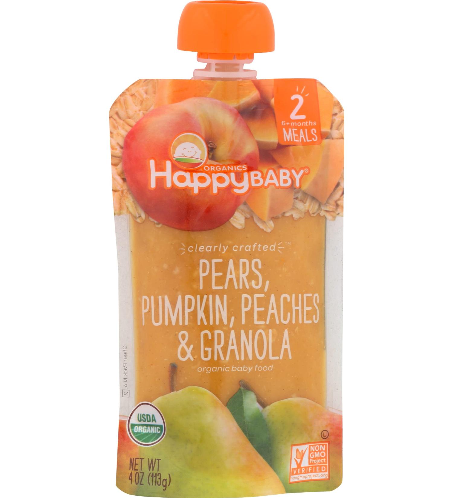 Happy Family Organics Stage 2 Baby Food - Pears, Pumpkin, Peaches & Granola (4 oz) - 6+ Months - Buy Online on GoSupps.com
