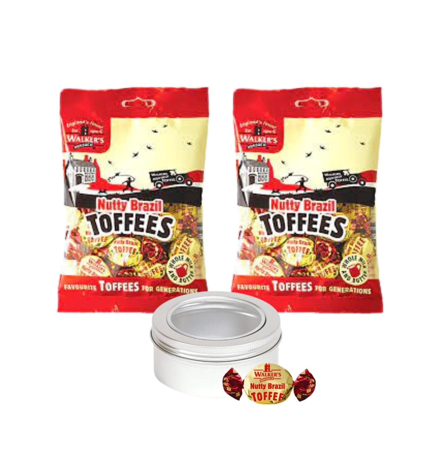 Toffee Sweets Walkers Nonsuch Brazil Nut Flavour x 2 Bags 150g each Bundle with TinTastic Silver Window Lid Refillable On-the-Go Travel Tin - Buy Online on GoSupps.com