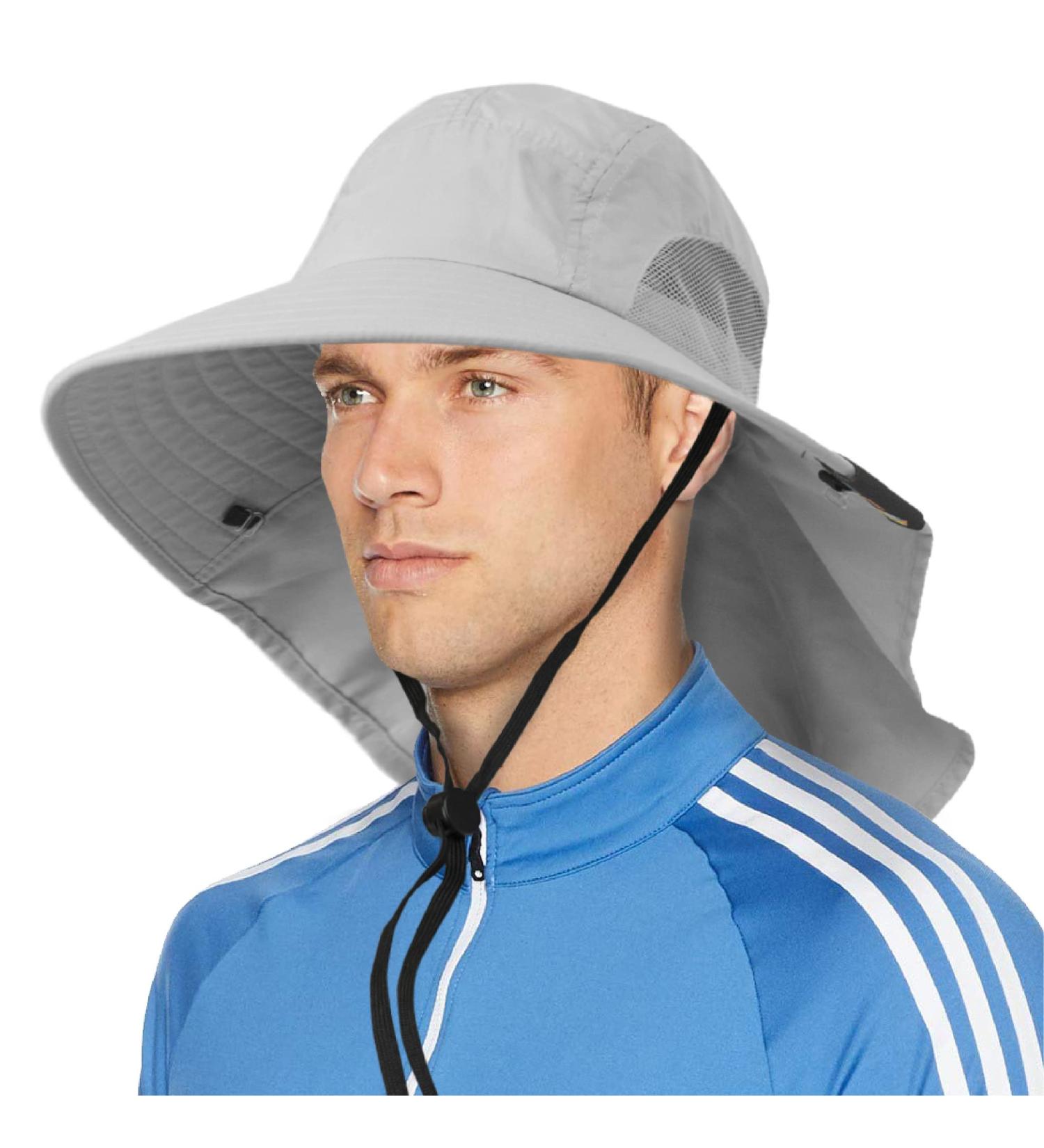 SUN CUBE Wide Brim Sun Hat with Neck Flap UPF50+ for Men Women - Light Grey - Buy Online on GoSupps.com