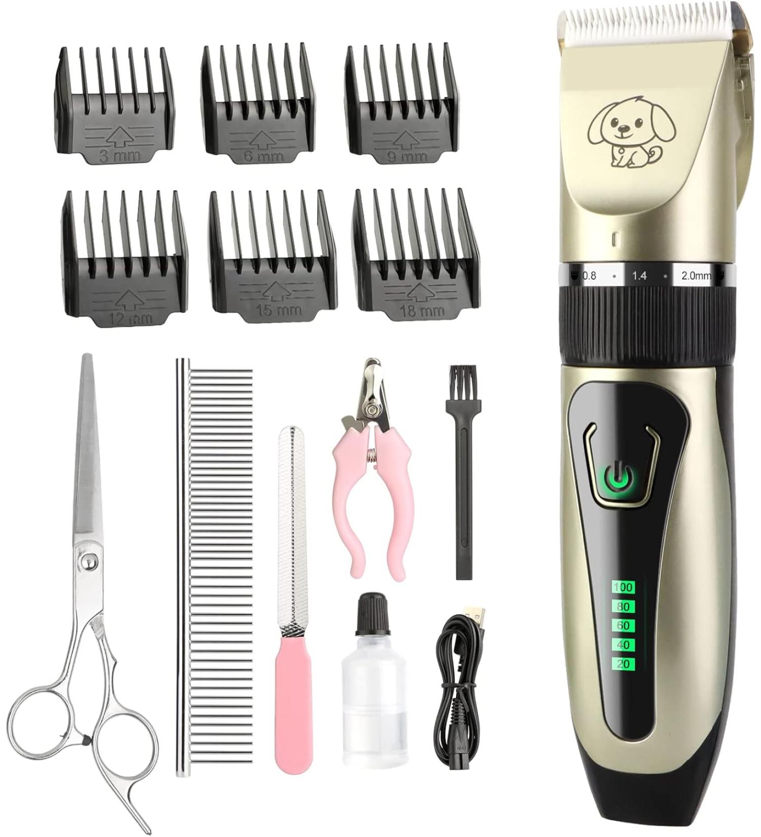 JOPHEK Dog Clipper, Quiet Dog Cat Hair Trimmer  -  Electric Wireless Pet Trimmer - Golden - Buy Online on GoSupps.com