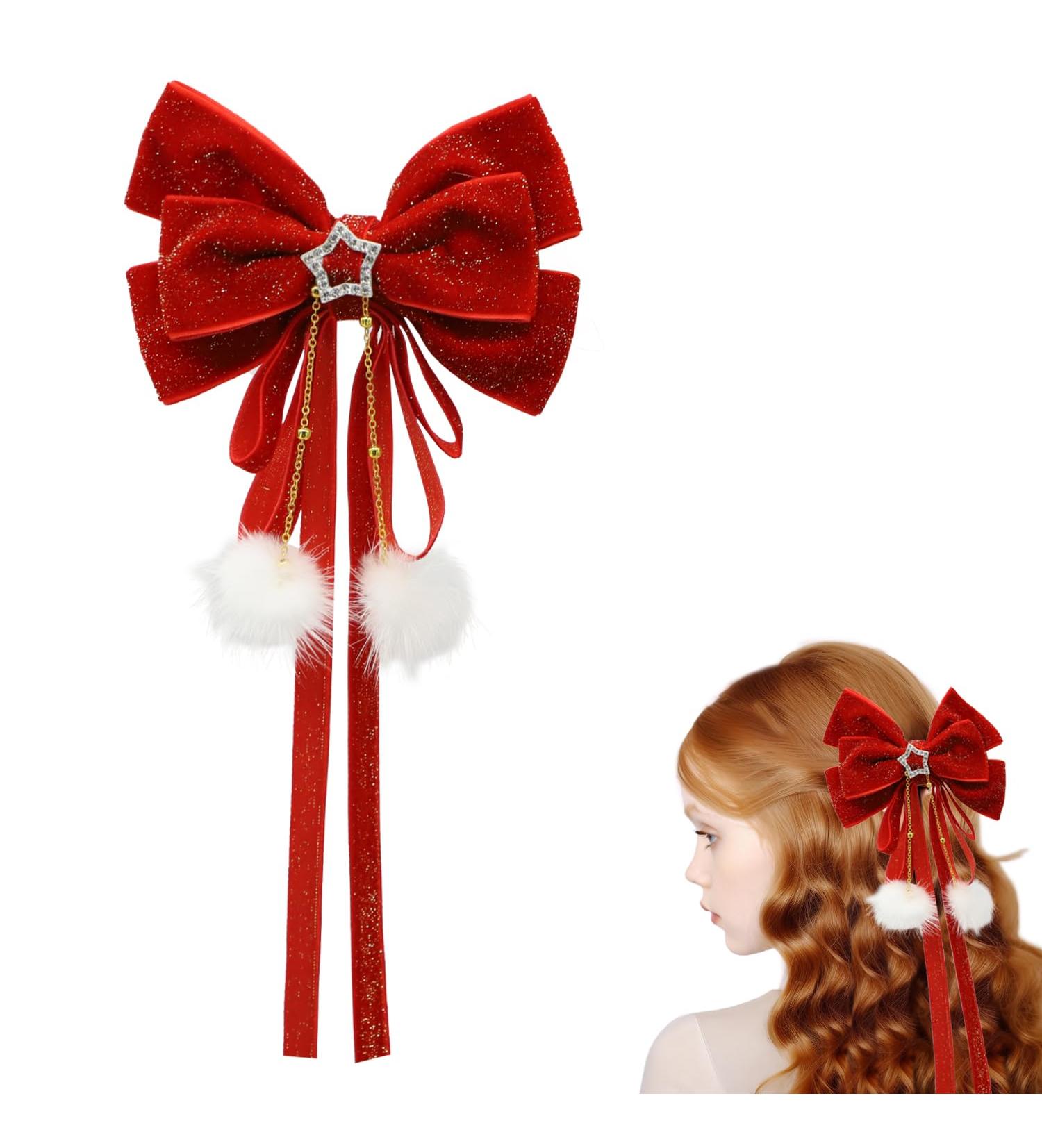 Bow Hair Clip Large Red Bowknot Hairpin with Long Ribbon Glitter Velvet Hair Bow French Hair Barrettes Accessories Ponytail Holder for Women Girls Birthday Party Christmas Gifts Y7HDJPDFJ - Buy Online on GoSupps.com